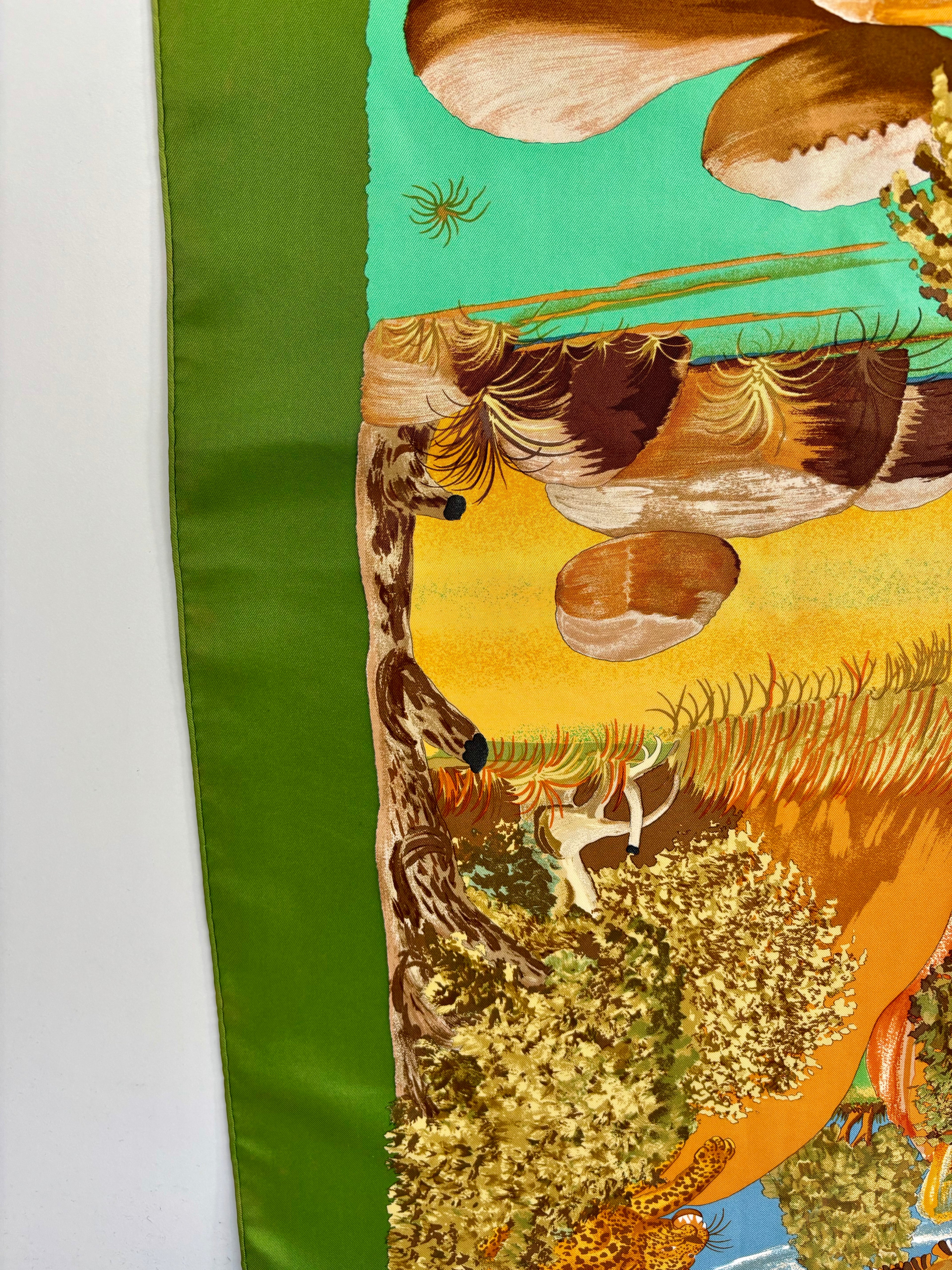 Hermès Vintage Silk Scarf 90×90 Wildlife Lion Design, Made in France