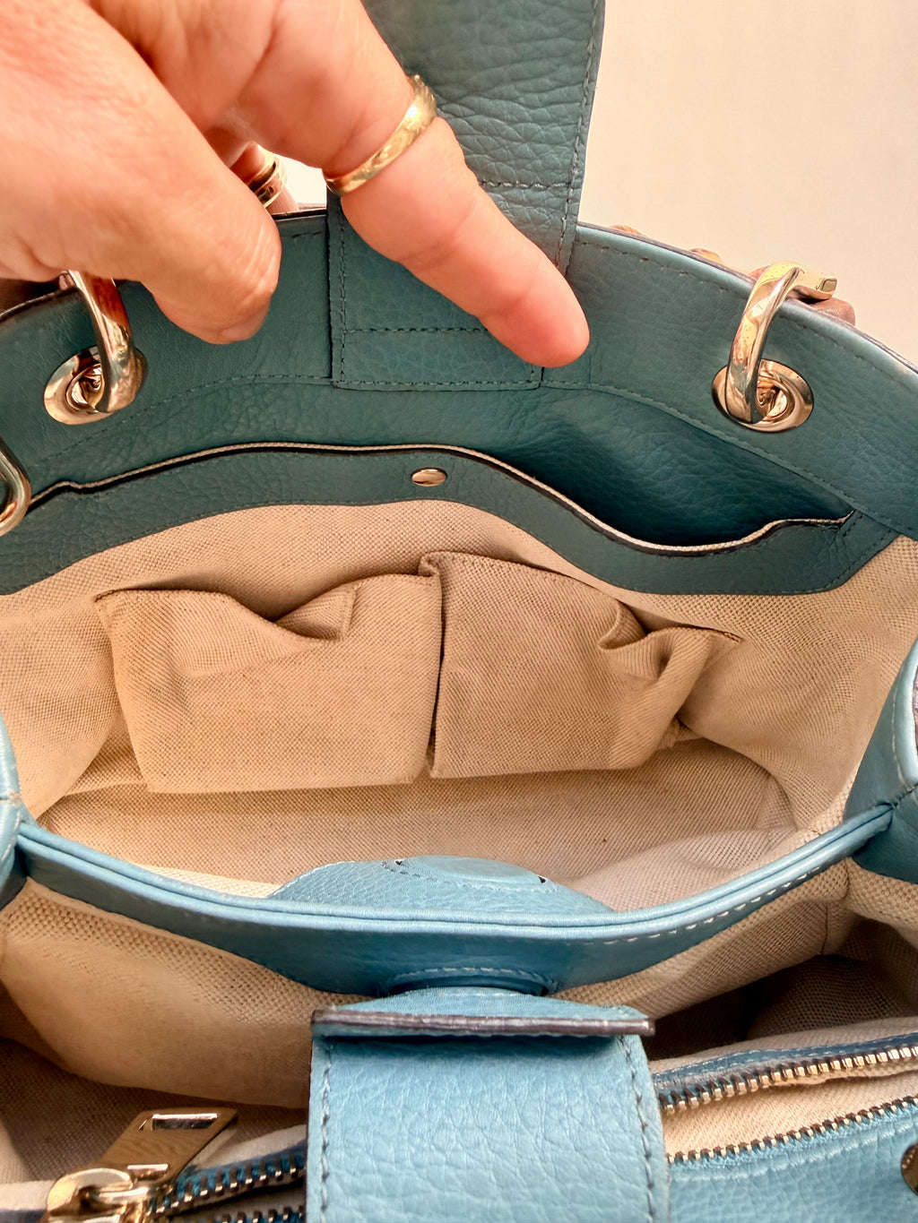 Gucci Bamboo Leather Top Handle Bag Blue Vintage Bamboo Crossbody