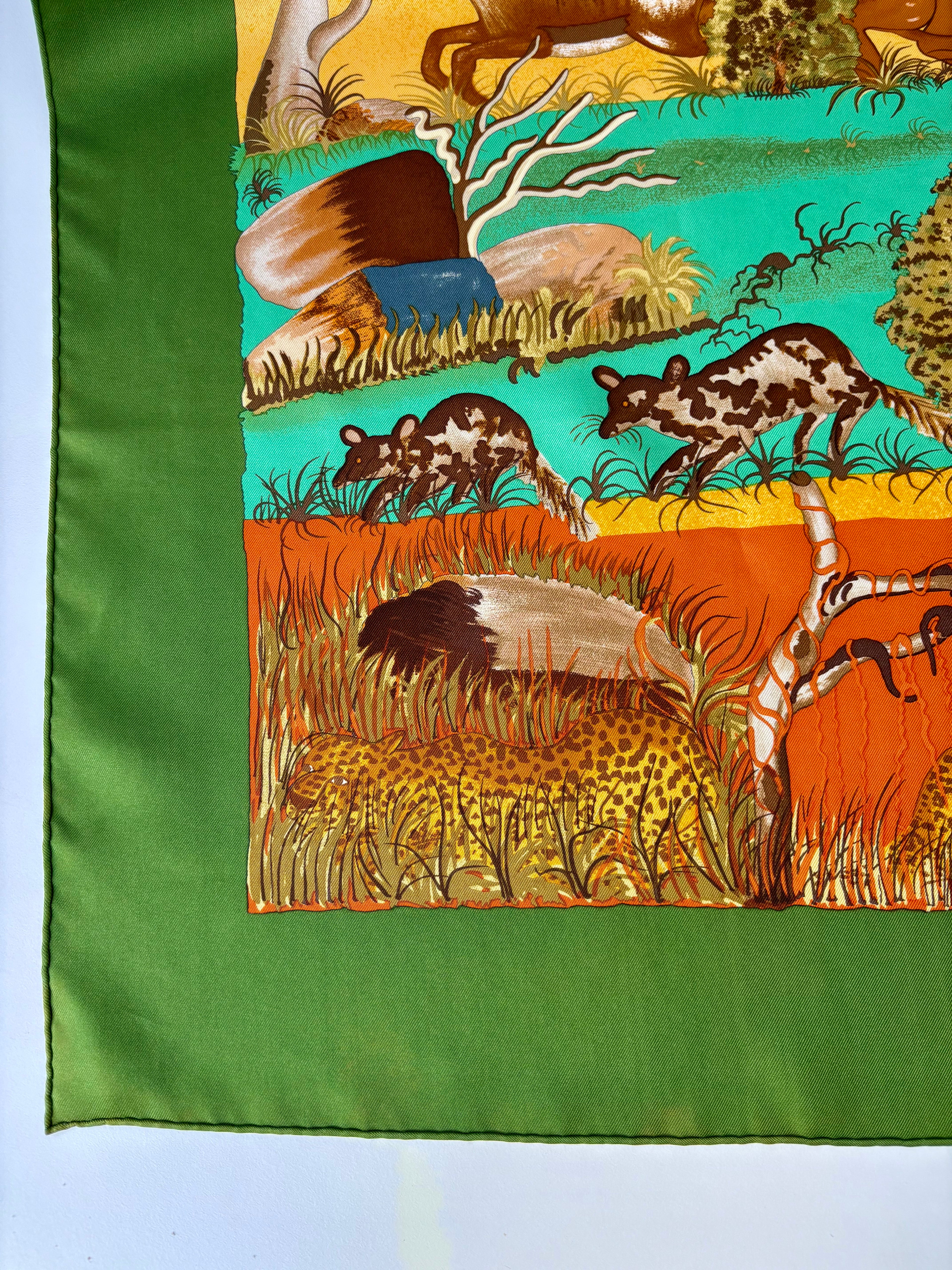 Hermès Vintage Silk Scarf 90×90 Wildlife Lion Design, Made in France