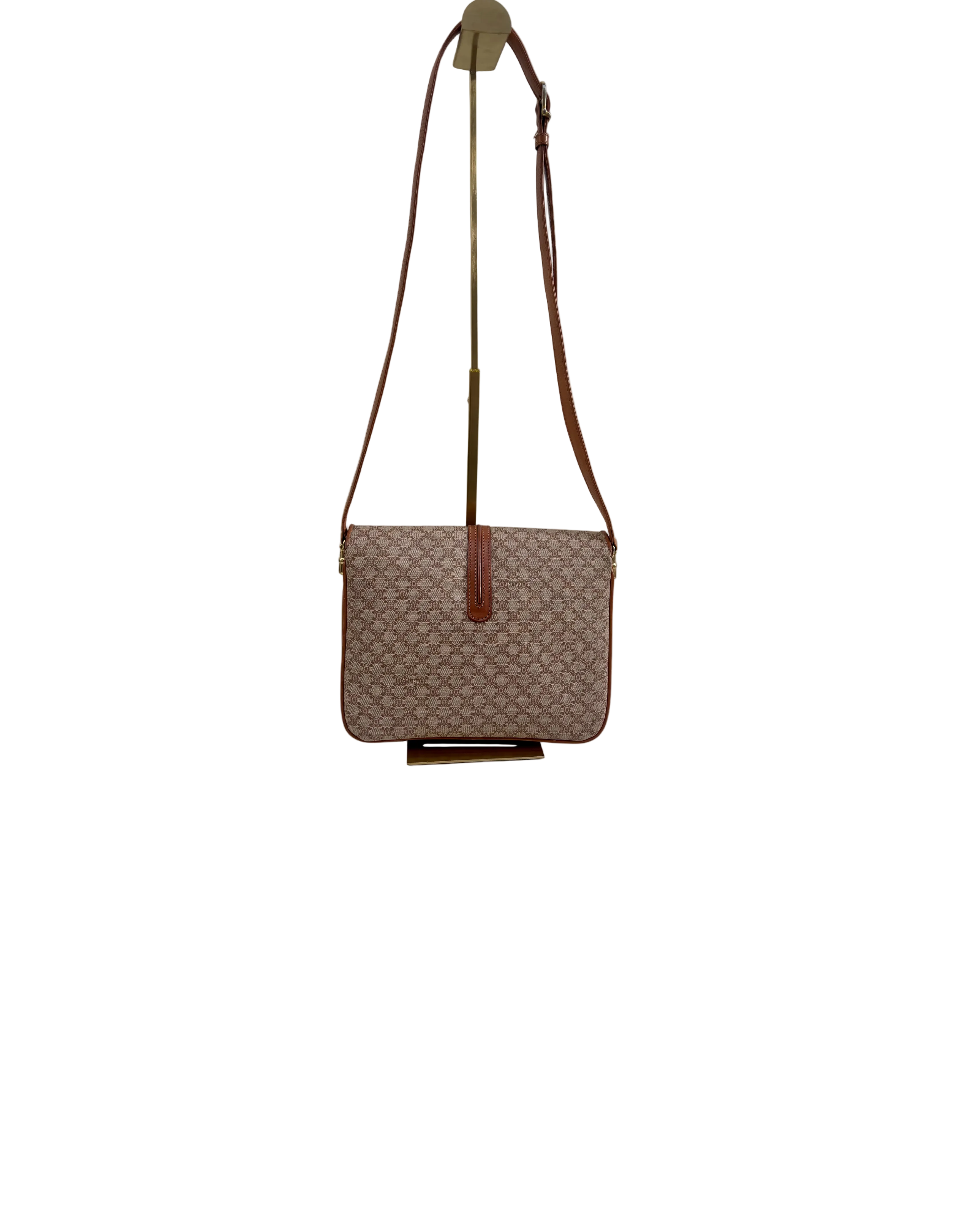 Celine Vintage 90s Macadam Crossbody Bag Beige Brown Canvas