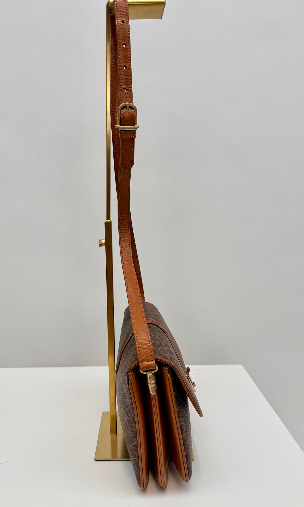 Celine Macadam Vintage Brown Canvas Leather Crossbody Bag