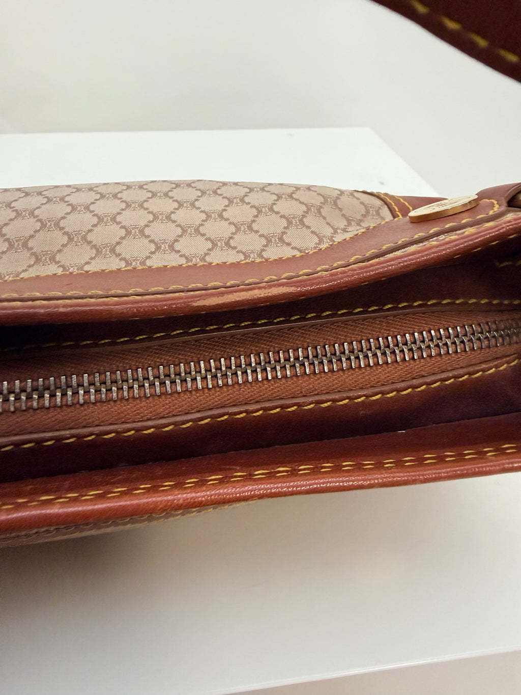 Céline Macadam Baguette Shoulder Bag Brown Canvas Leather Vintage 90s