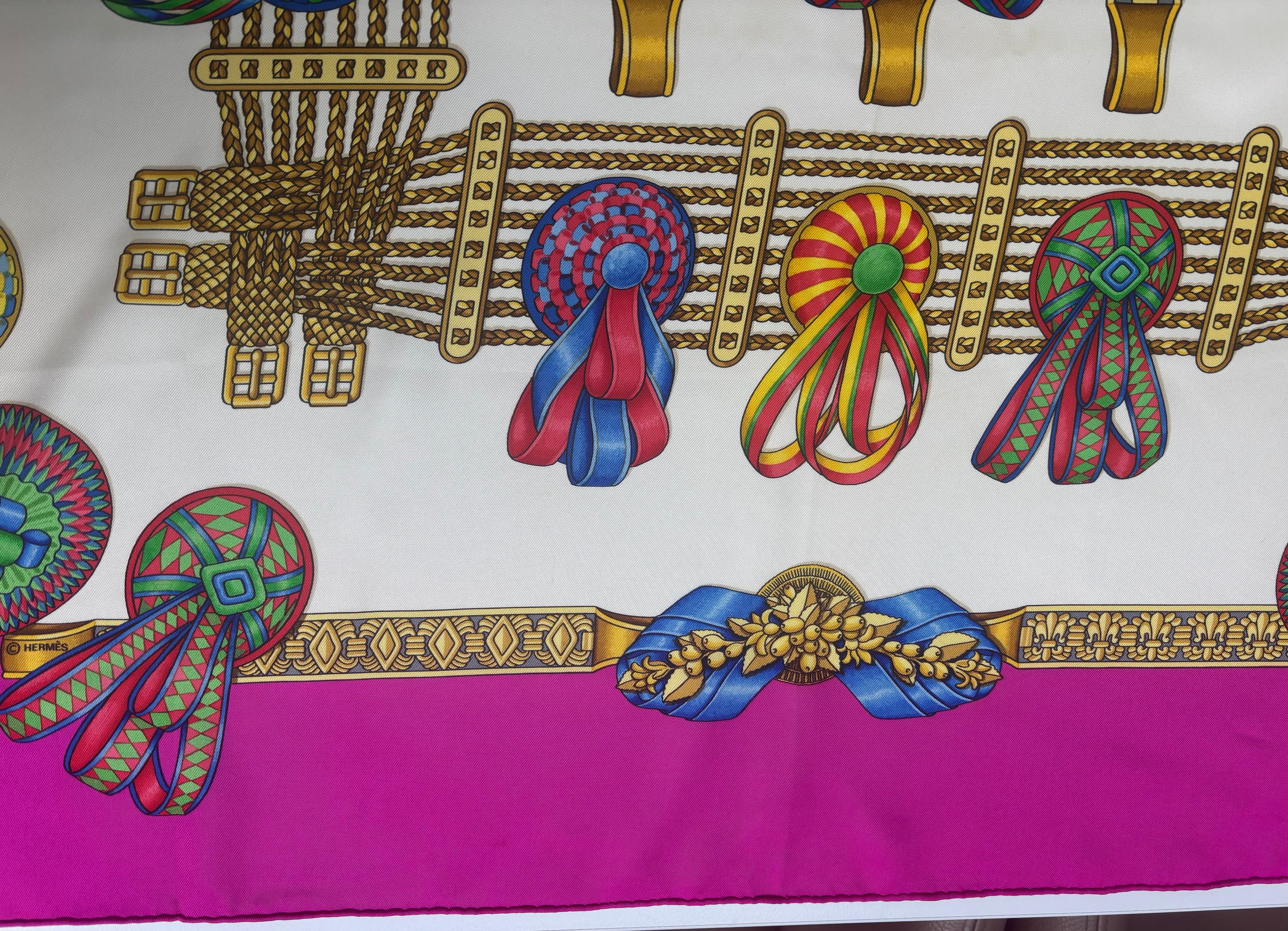 Hermès Vintage Silk Carré 90 Scarf Fuchsia Pink Multicolor Print
