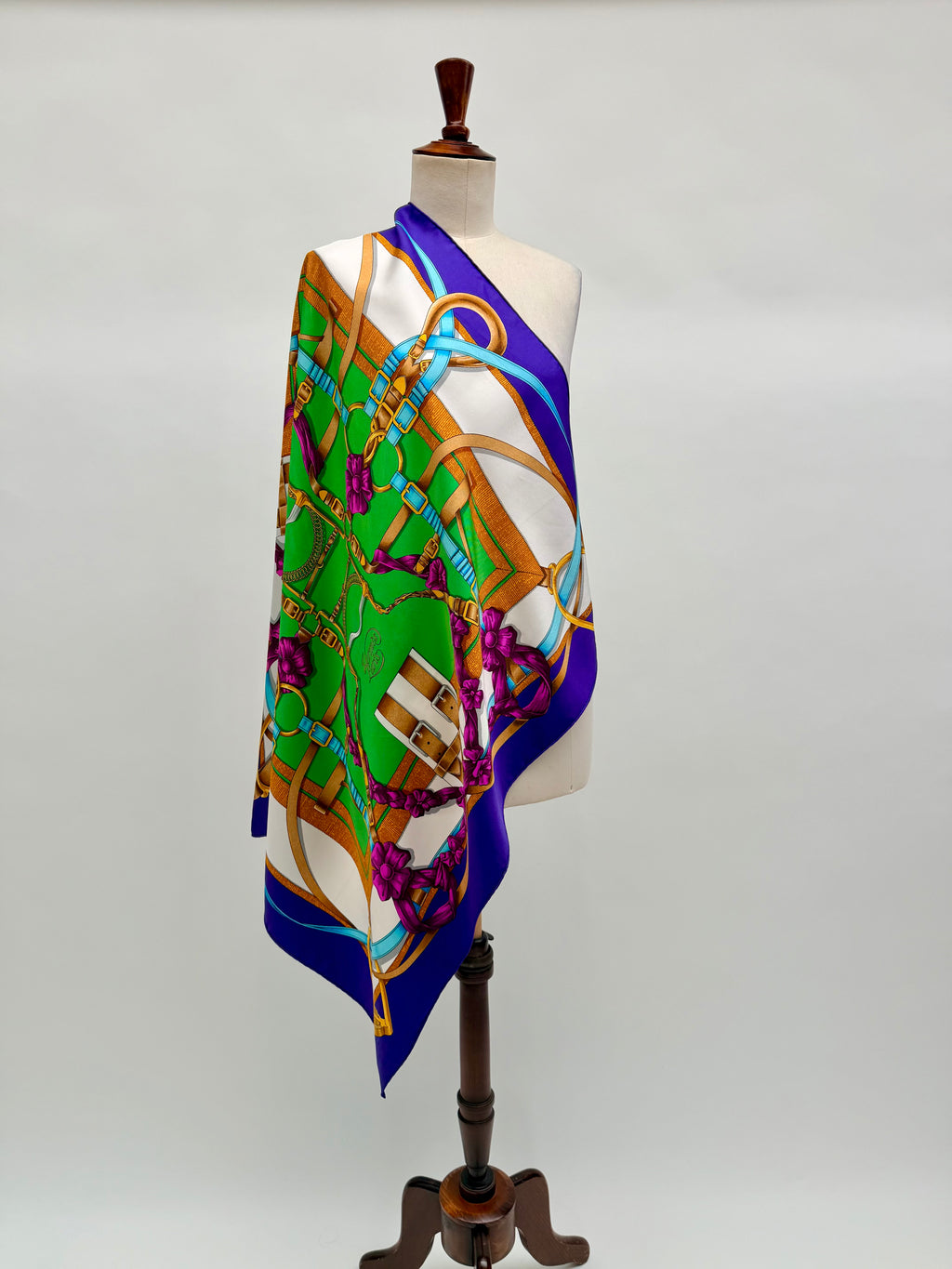 Hermès Grand Manège Silk Scarf 90x90 Purple Green Gold by Henri d’Origny