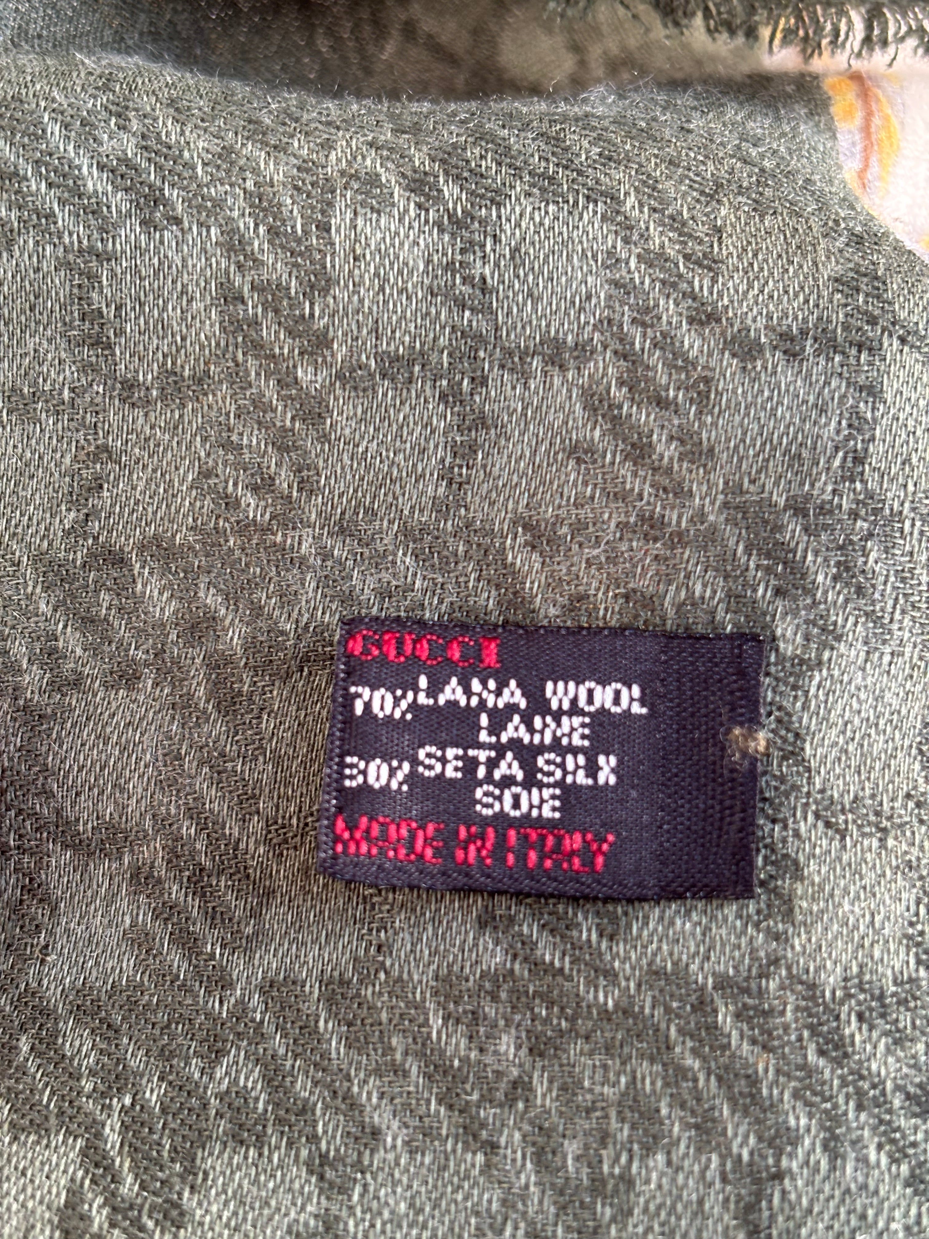 Gucci Luxury Oversized Wool Silk Scarf 135x135 Green Brown