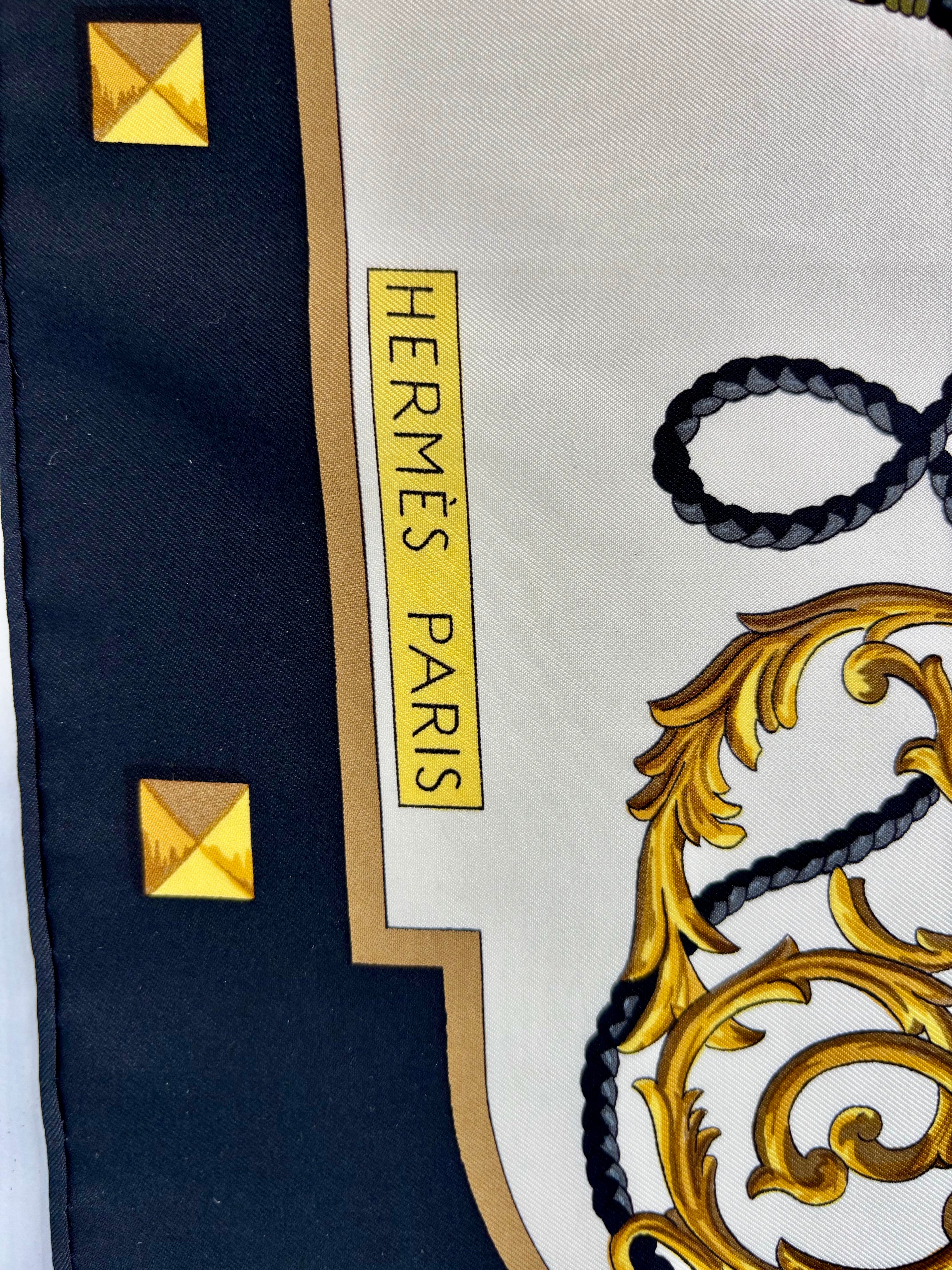 Hermès Les Clés Silk Scarf 90x90 Black Gold Vintage Carré Designer Luxury Key Motif