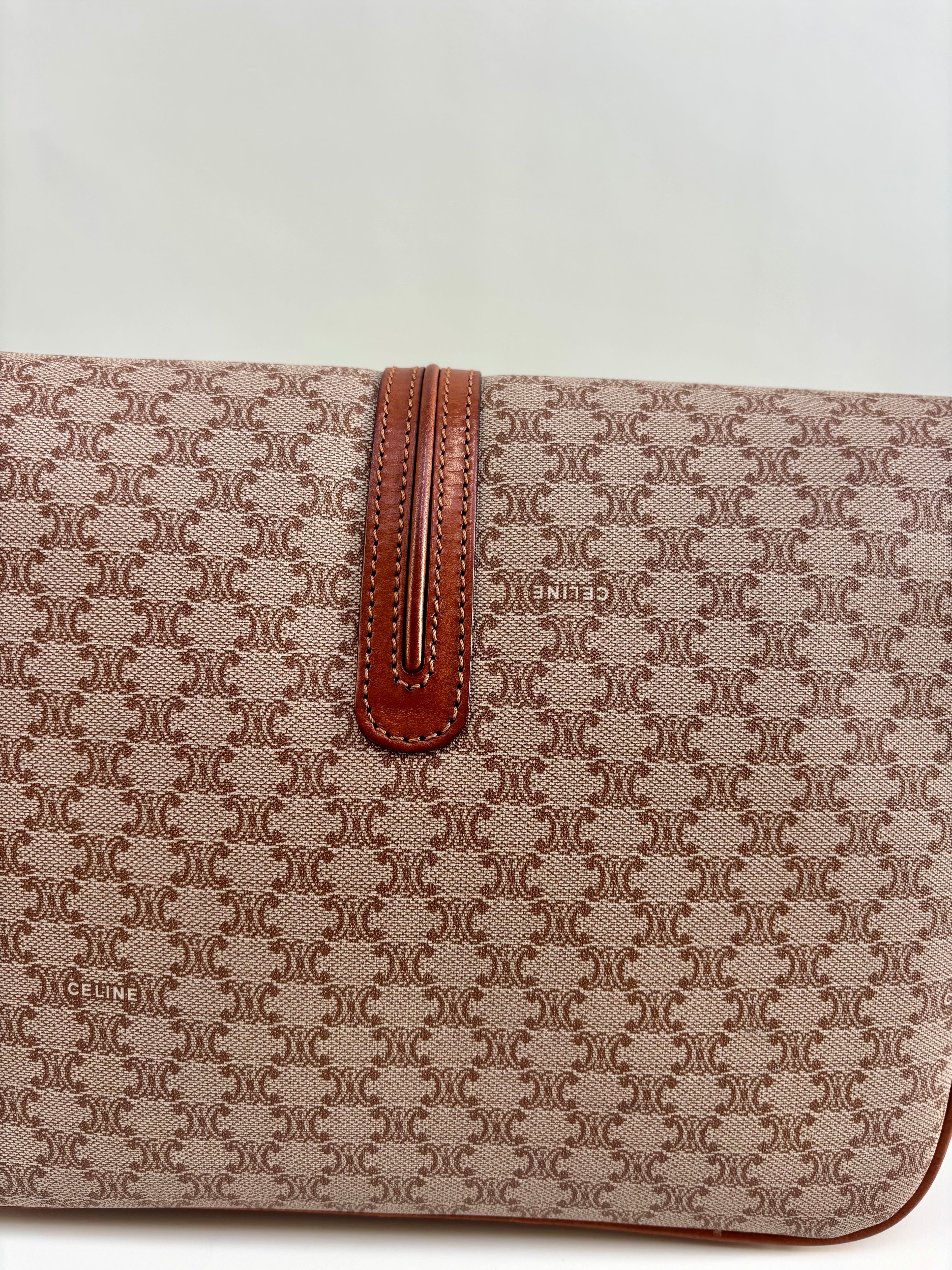 Celine Vintage 90s Macadam Crossbody Bag Beige Brown Canvas