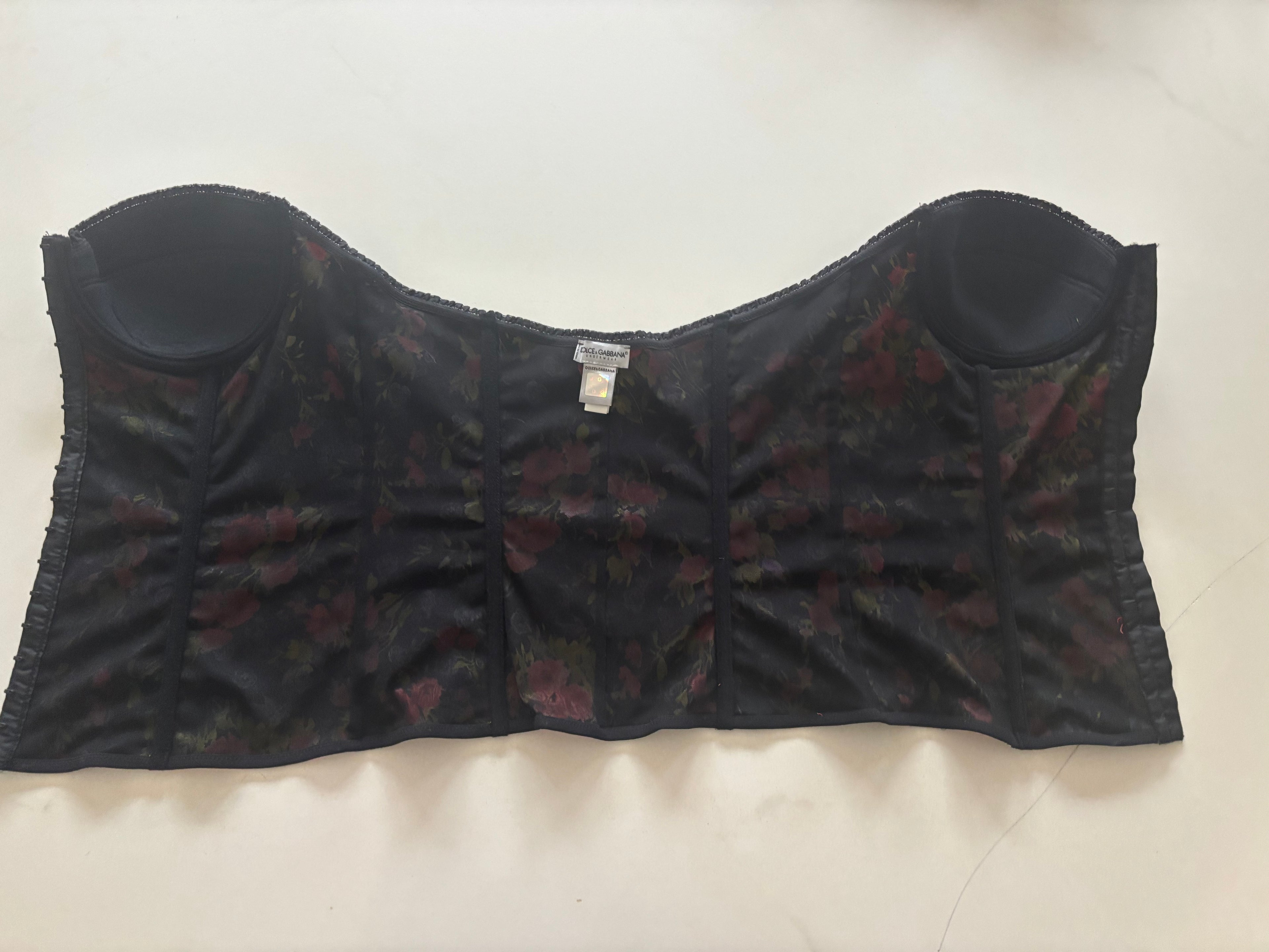 Dolce & Gabbana Vintage 90s Black Floral Strapless Corset- Size IT 3/ EU M