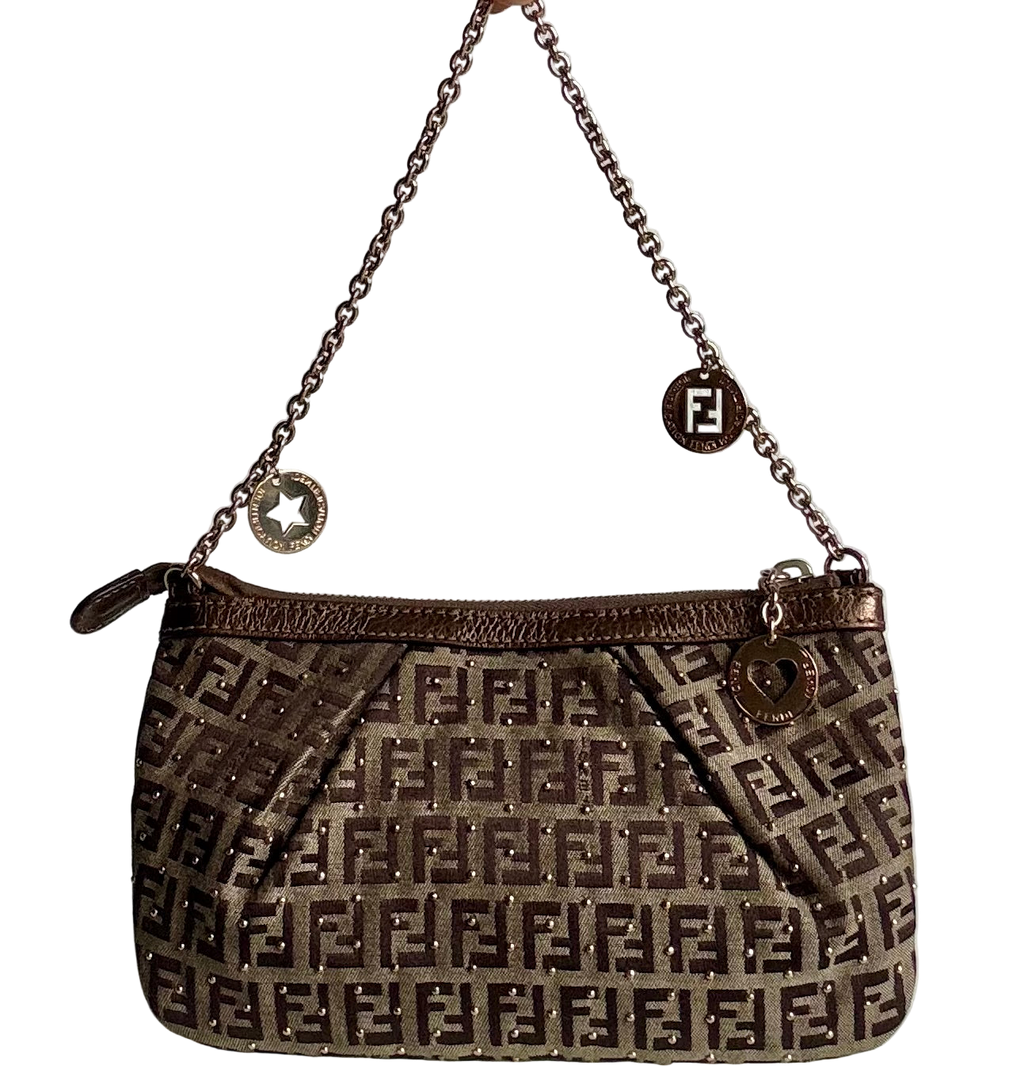 Fendi Bronze Brown Studded Chain Handbag- Golden Details