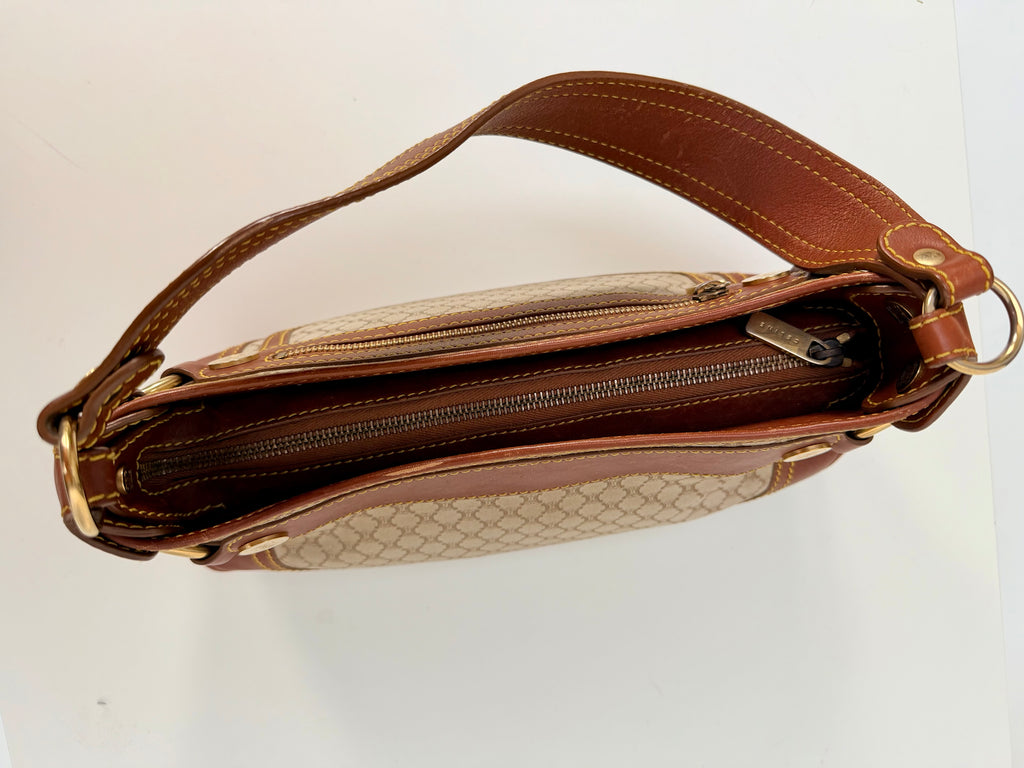 Céline Macadam Baguette Shoulder Bag Brown Canvas Leather Vintage 90s