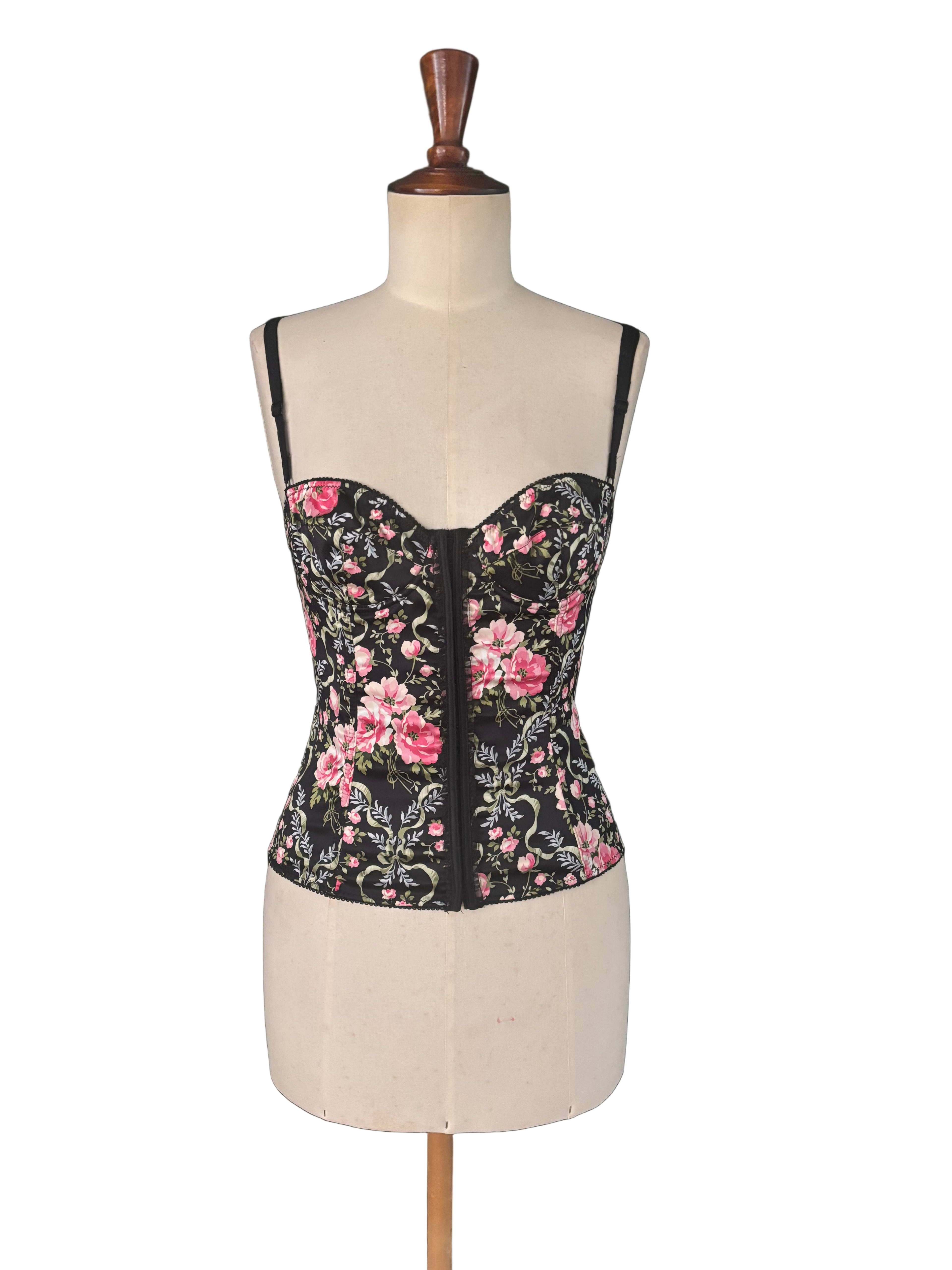 Dolce & Gabbana Vintage 90s Black Floral Corset - Size M