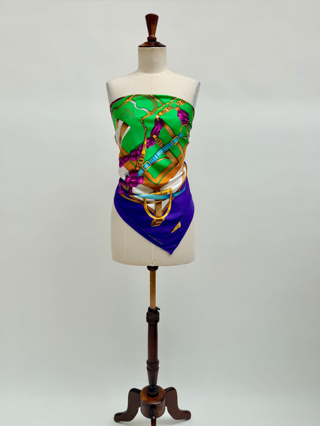 Hermès Grand Manège Silk Scarf 90x90 Purple Green Gold by Henri d’Origny