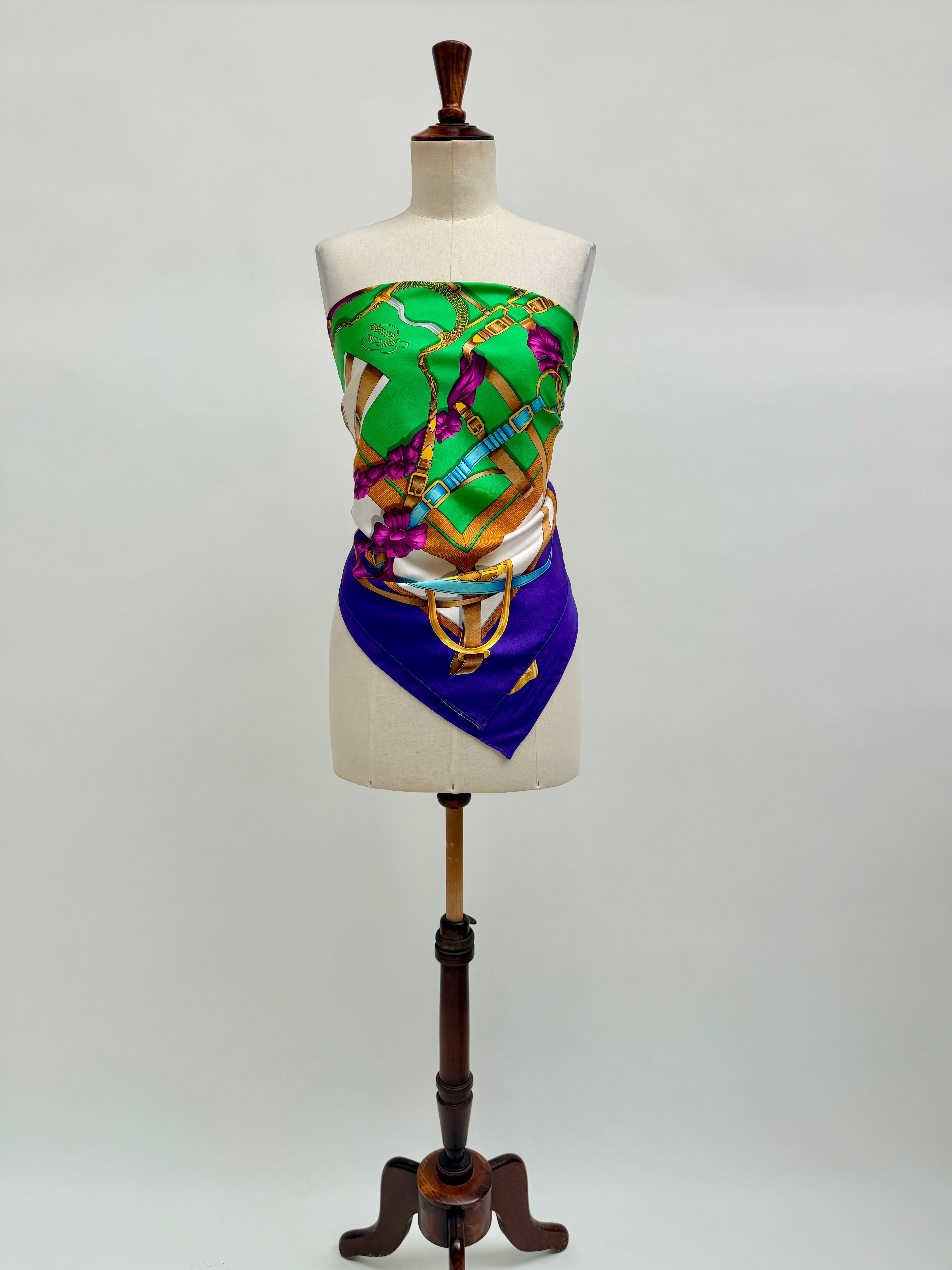 Hermès Grand Manège Silk Scarf 90x90 Purple Green Gold by Henri d’Origny