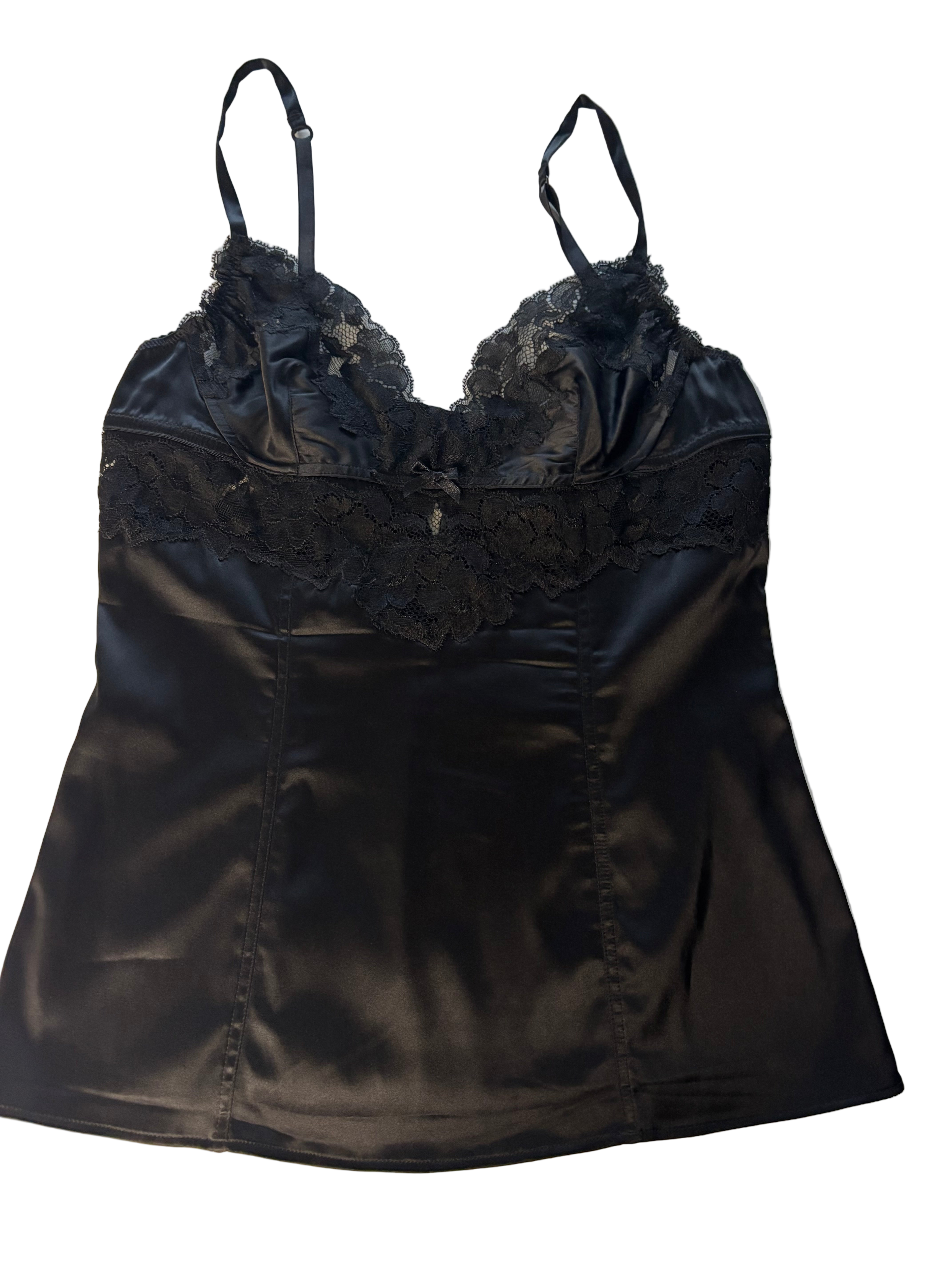 Dolce & Gabbana Black Silk Top with Lace Details – Size L (fits like M)
