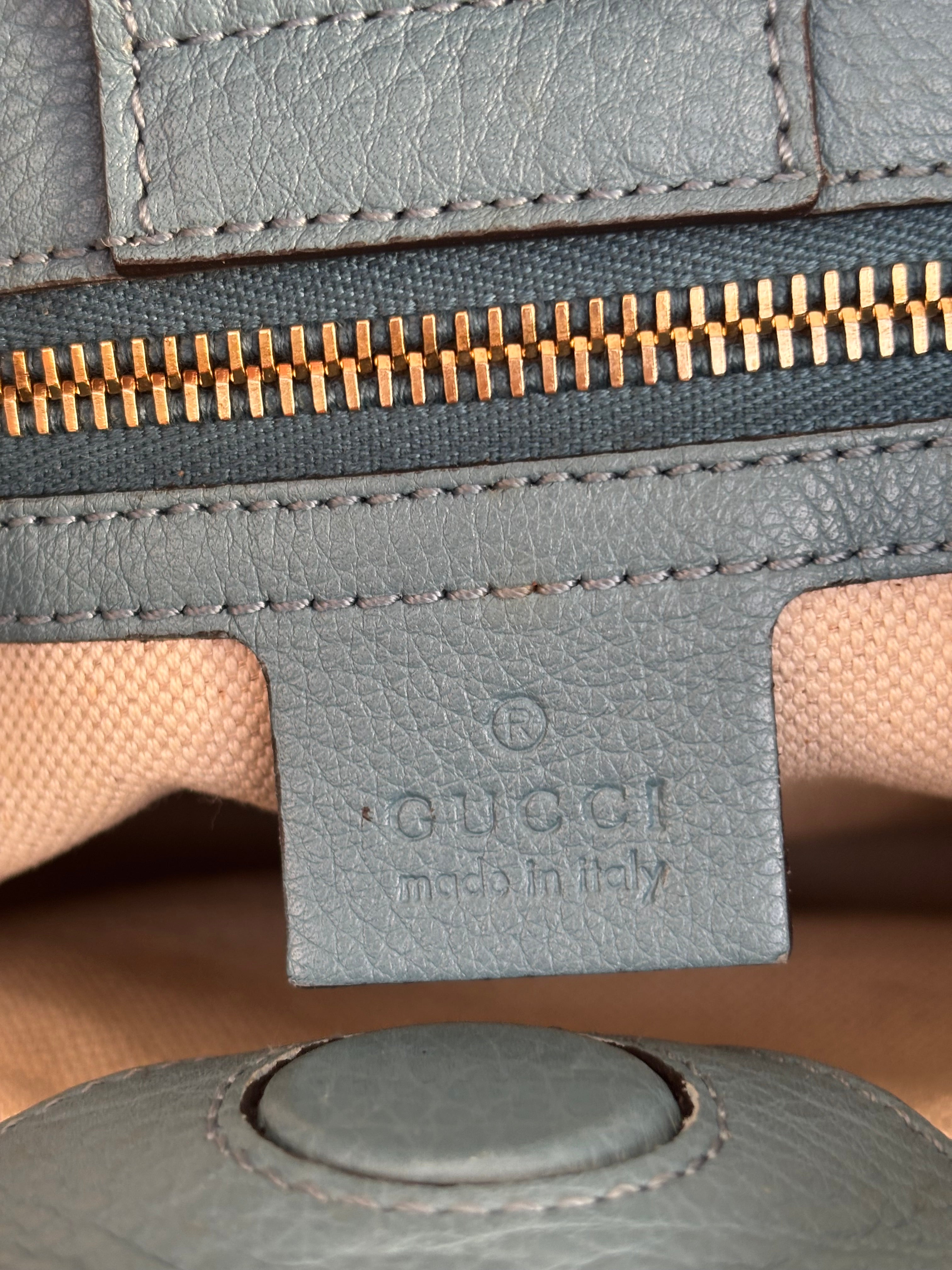 Gucci Bamboo Leather Top Handle Bag Blue Vintage Bamboo Crossbody