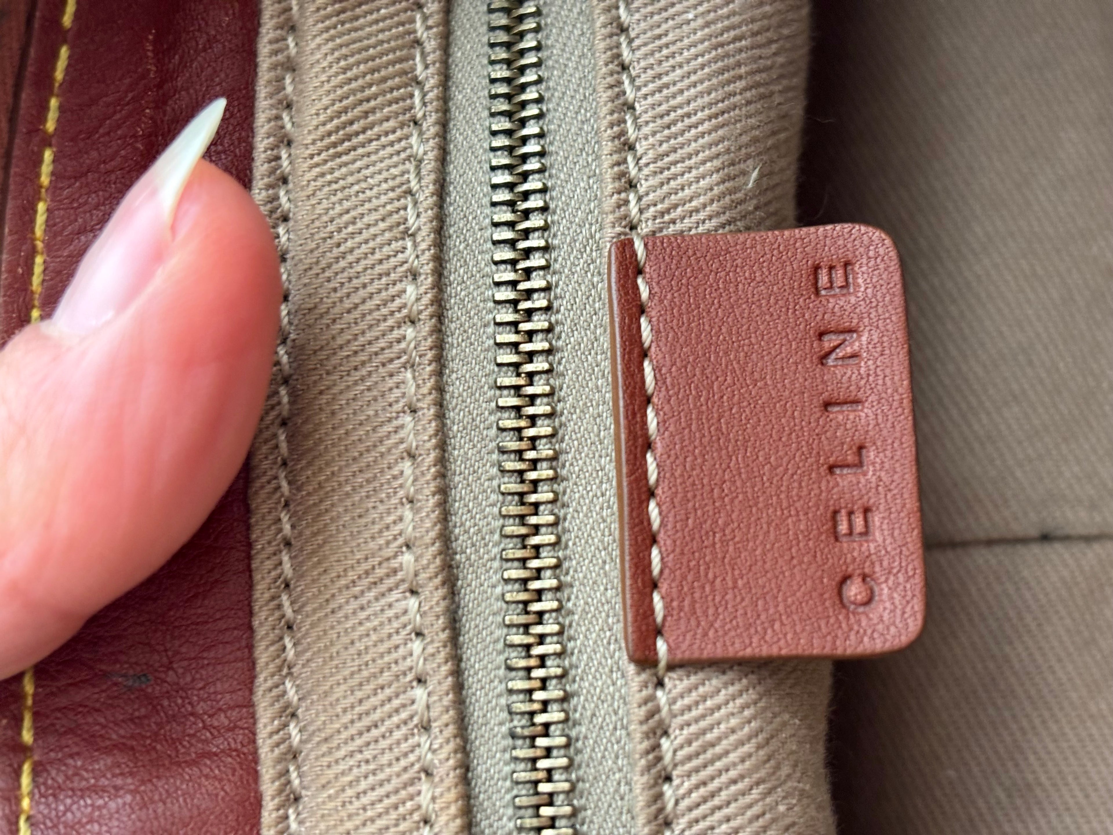 Celine Vintage 90s Brown Leather / Canvas Handbag