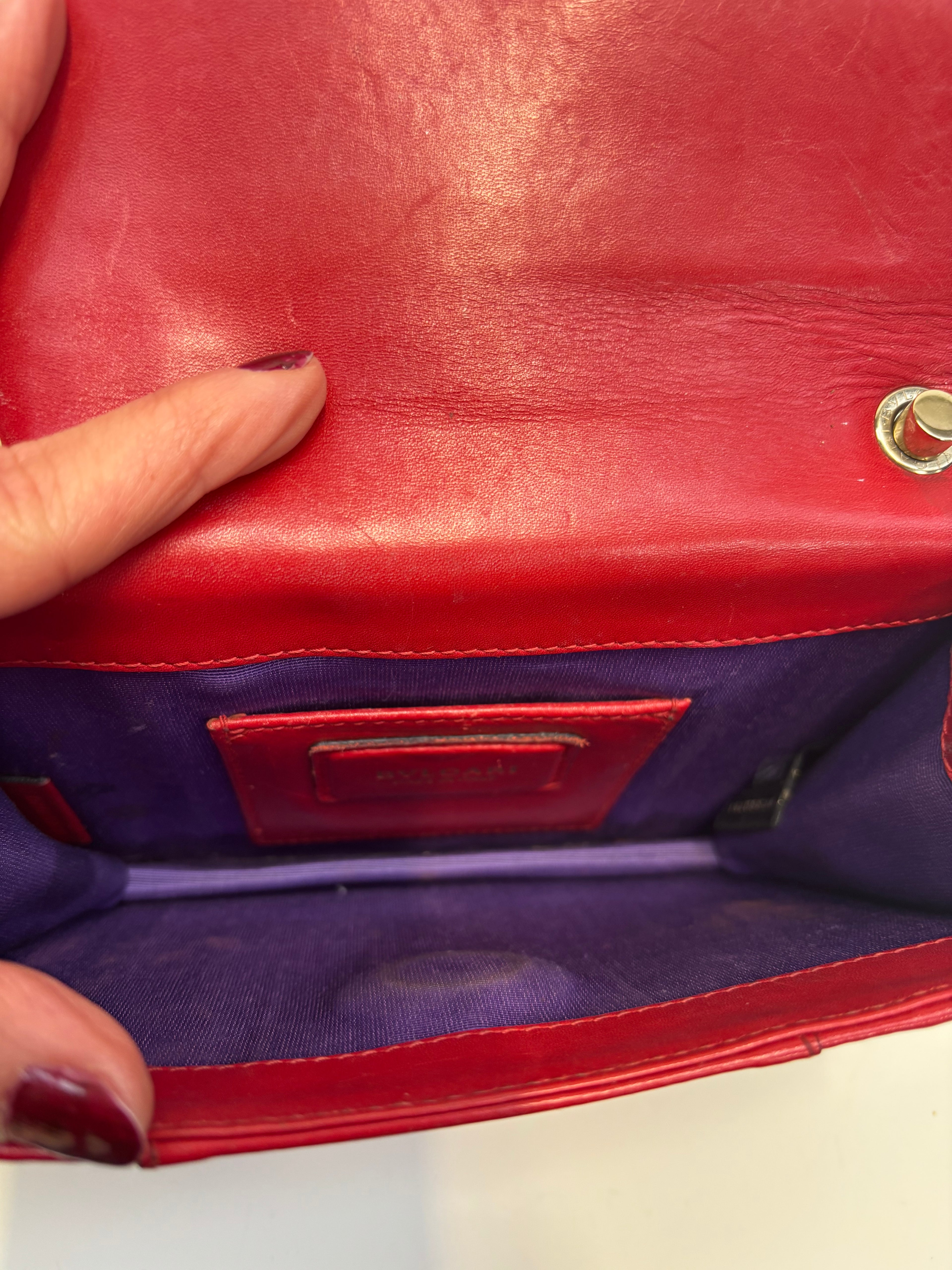 Bvlgari Serpenti Shoulder Bag Red Leather with Gold Strap