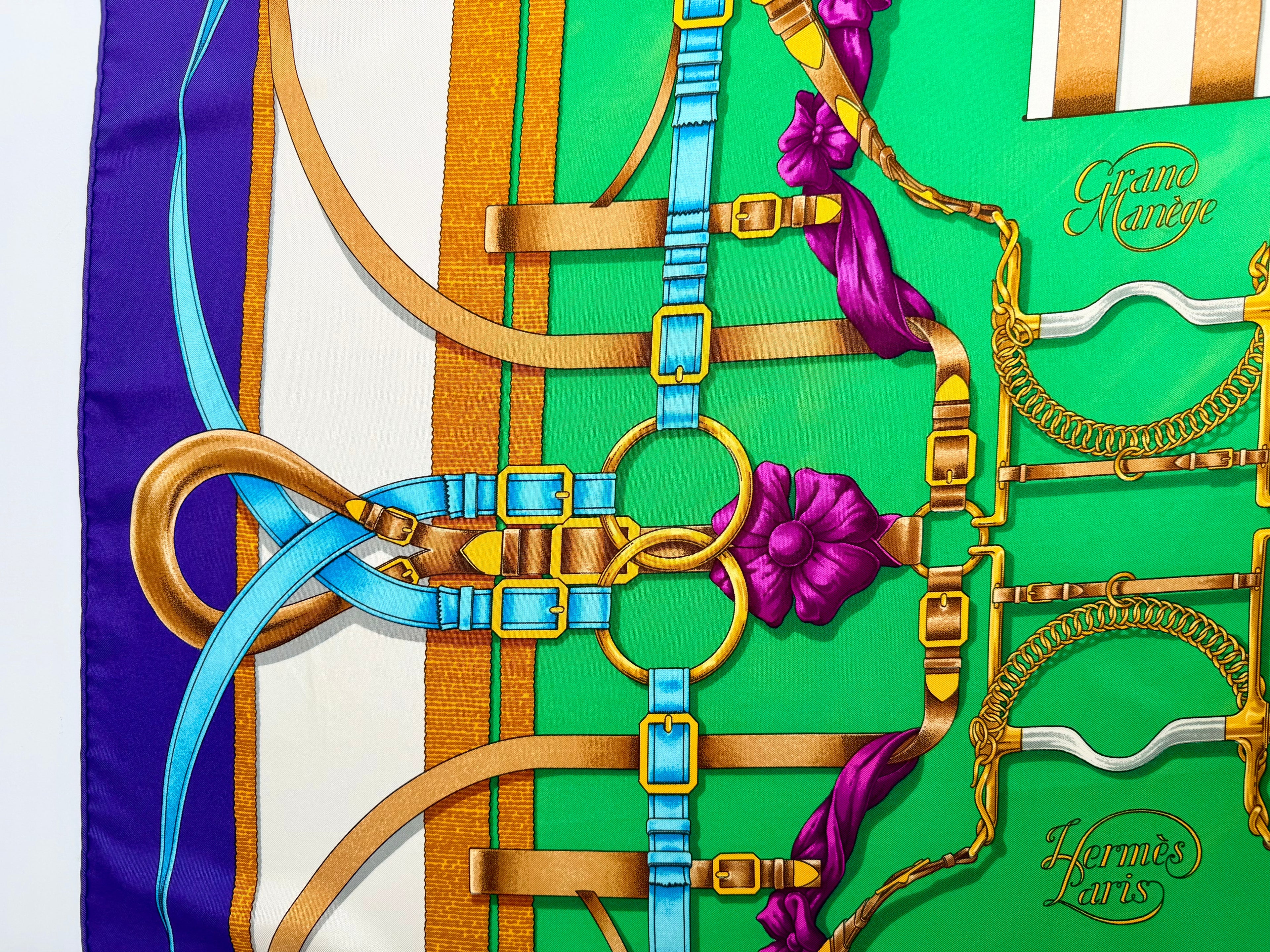 Hermès Grand Manège Silk Scarf 90x90 Purple Green Gold by Henri d’Origny