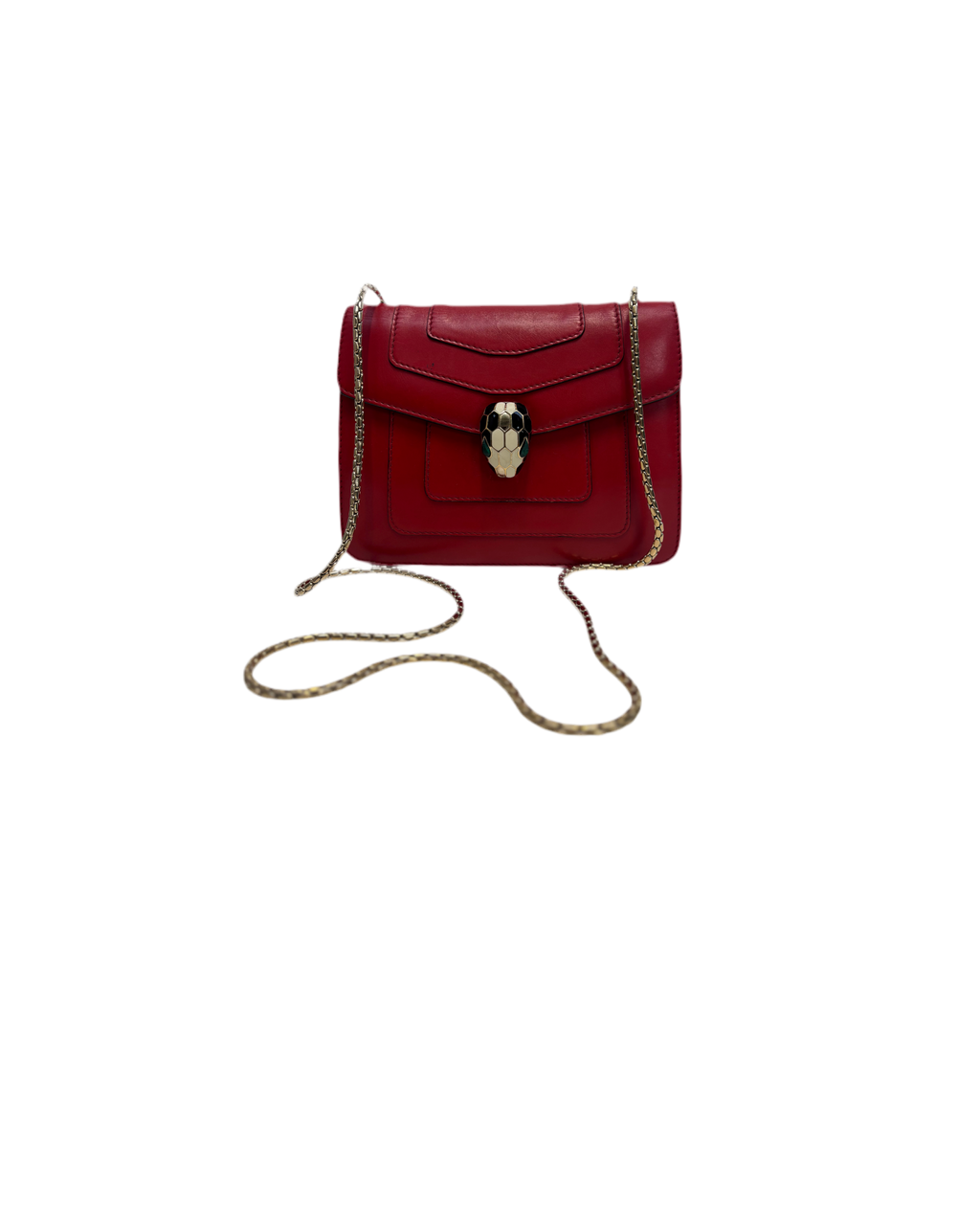 Bvlgari Serpenti Shoulder Bag Red Leather with Gold Strap