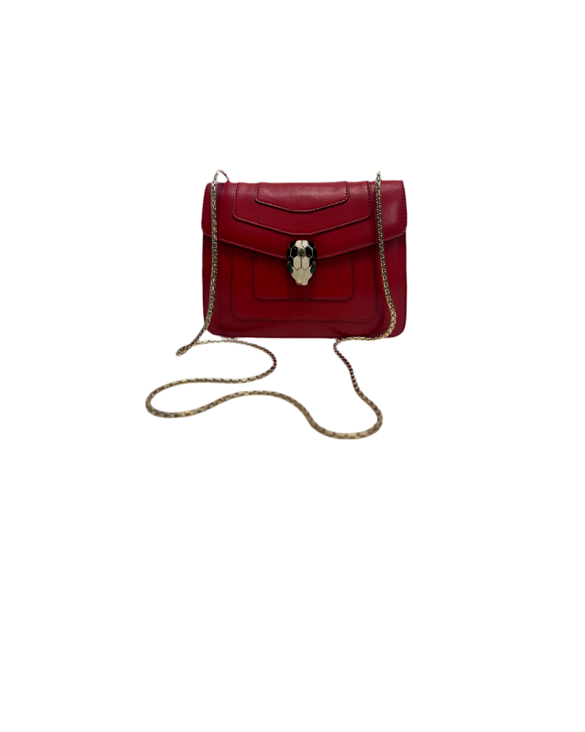 Bvlgari Serpenti Shoulder Bag Red Leather with Gold Strap
