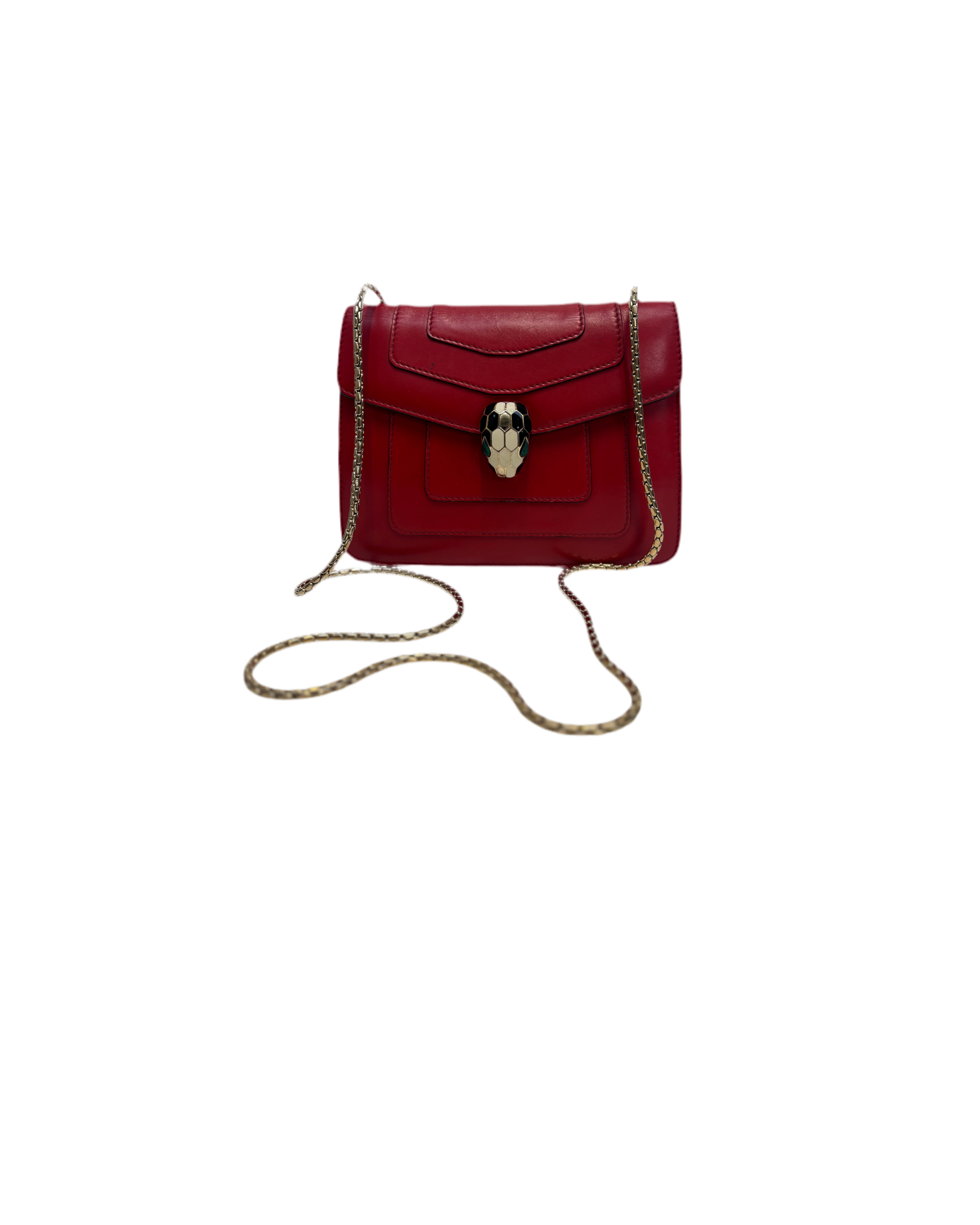 Bvlgari Serpenti Shoulder Bag Red Leather with Gold Strap