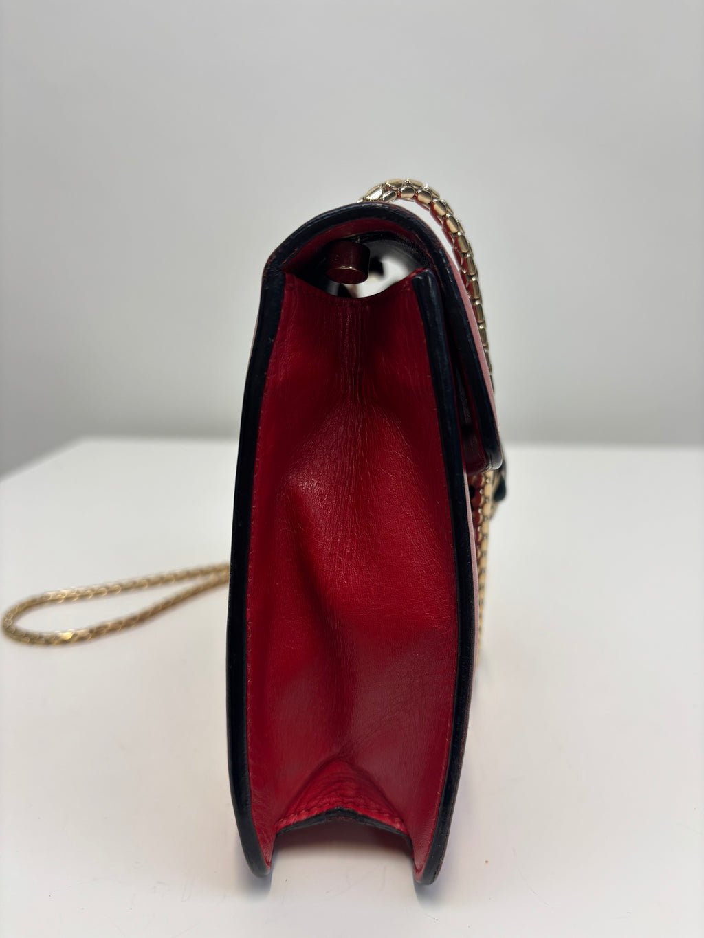 Bvlgari Serpenti Shoulder Bag Red Leather with Gold Strap