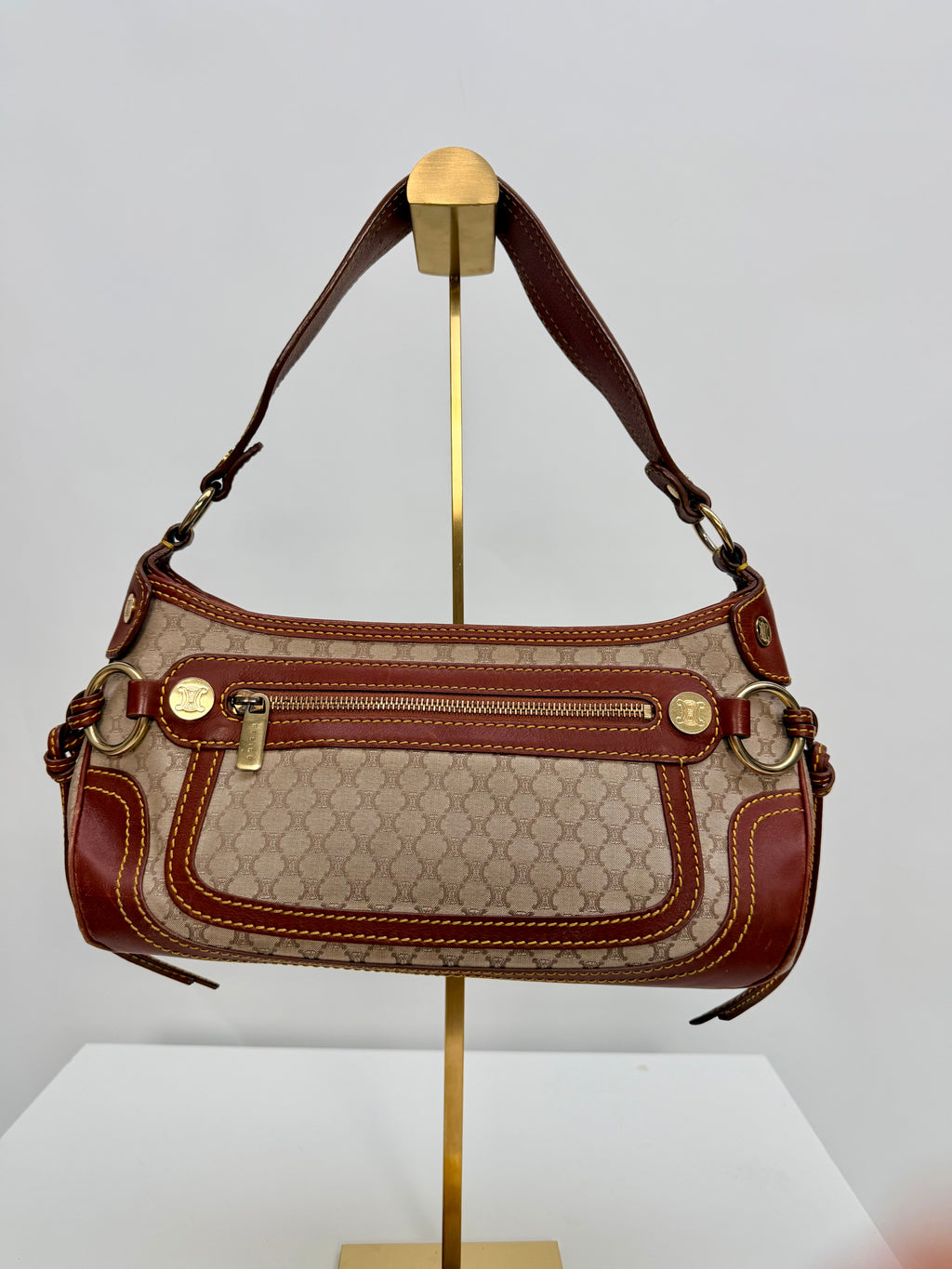 Céline Macadam Baguette Shoulder Bag Brown Canvas Leather Vintage 90s