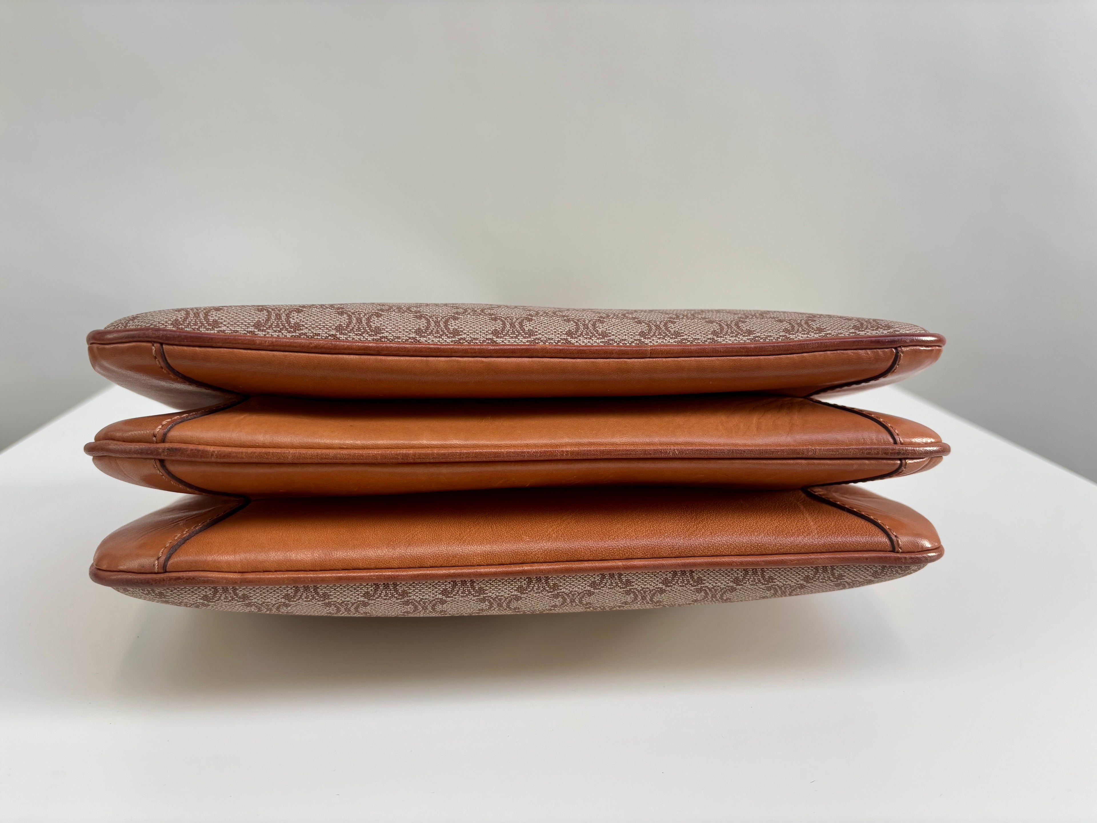 Celine Vintage 90s Macadam Crossbody Bag Beige Brown Canvas