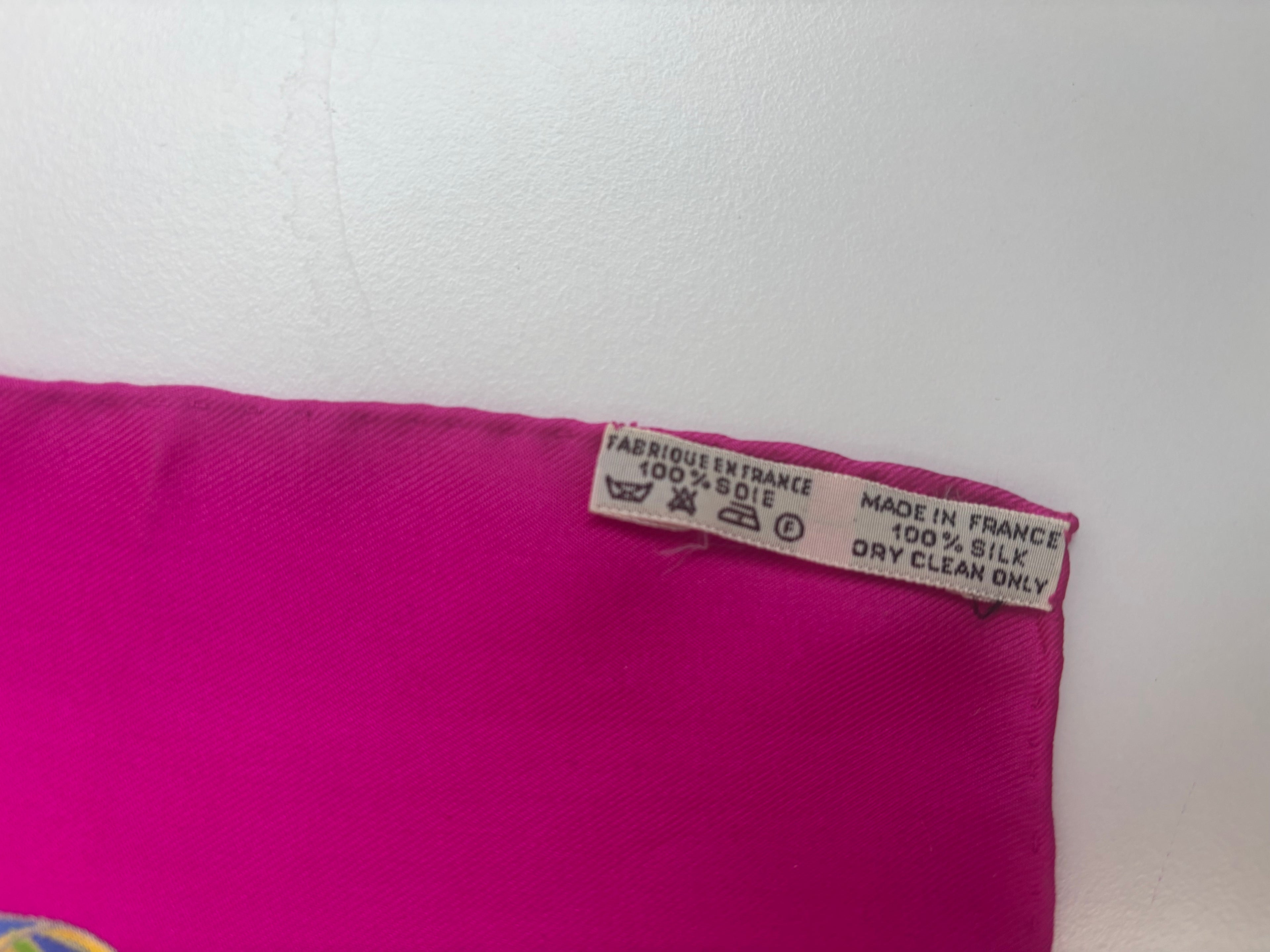 Hermès Vintage Silk Carré 90 Scarf Fuchsia Pink Multicolor Print