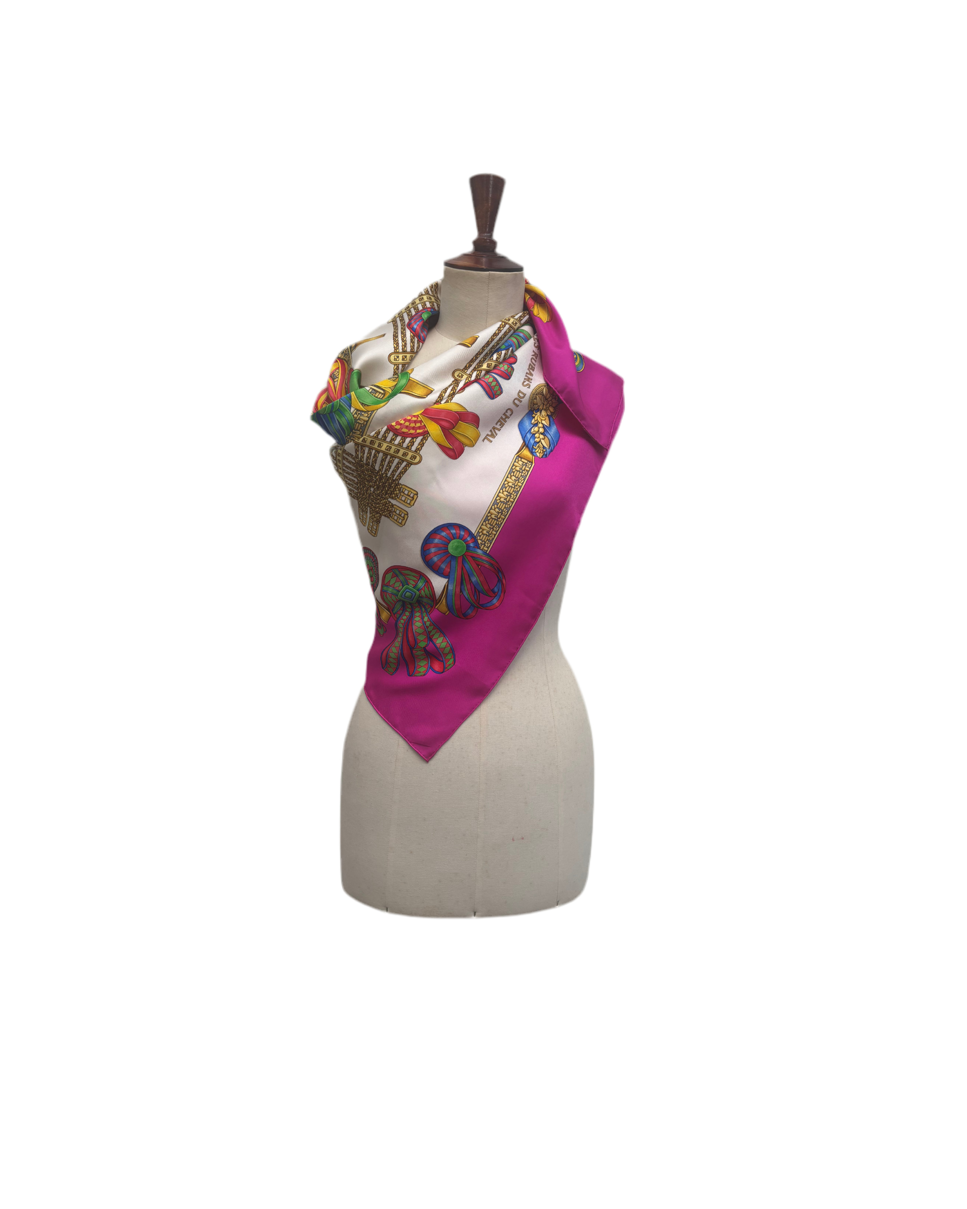 Hermès Vintage Silk Carré 90 Scarf Fuchsia Pink Multicolor Print