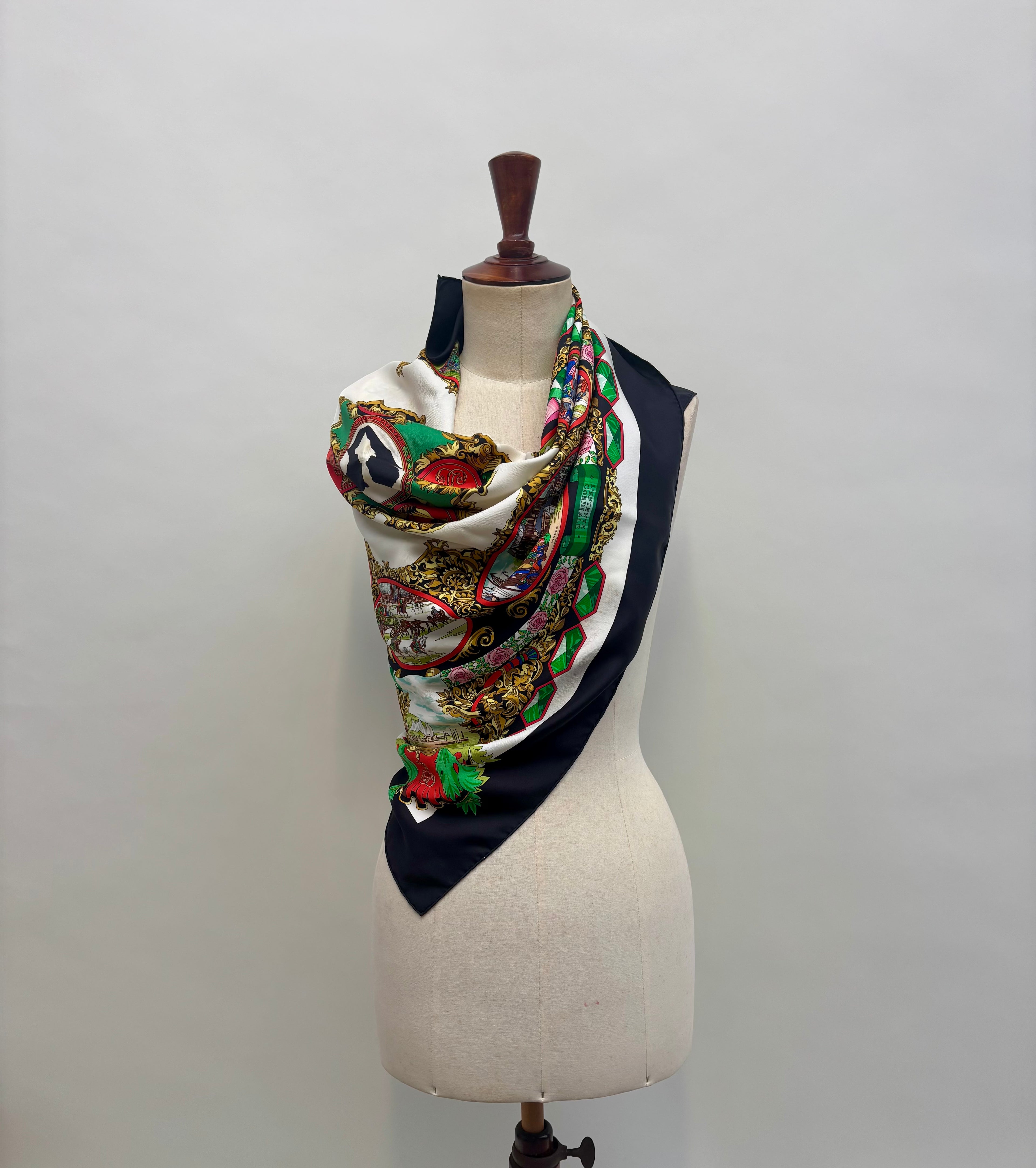 Hermès Vintage Silk Carré 90 Scarf Black Multicolor Print