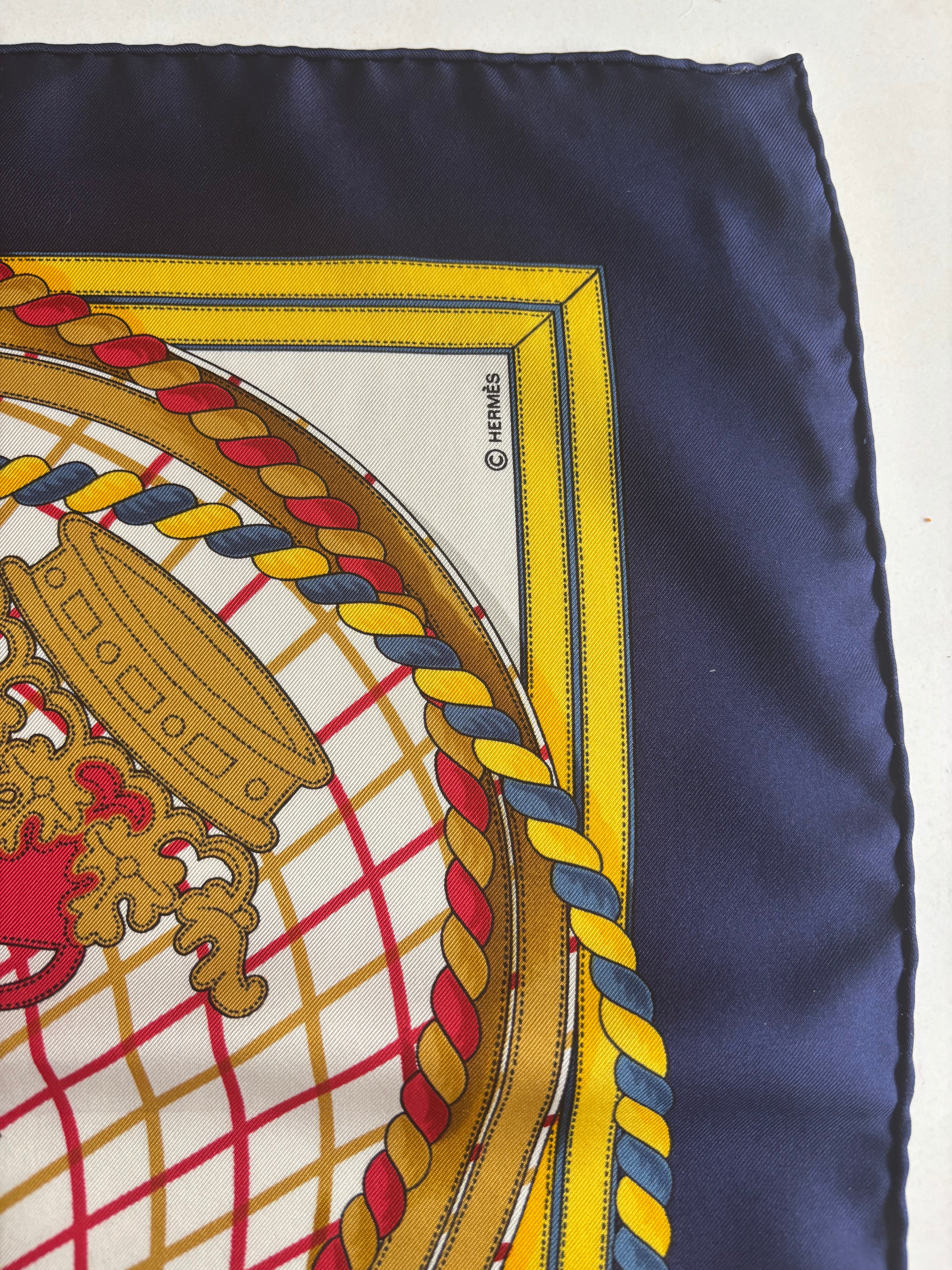 Hermès Vintage Silk Carré 90 Scarf Blue Multicolor Print
