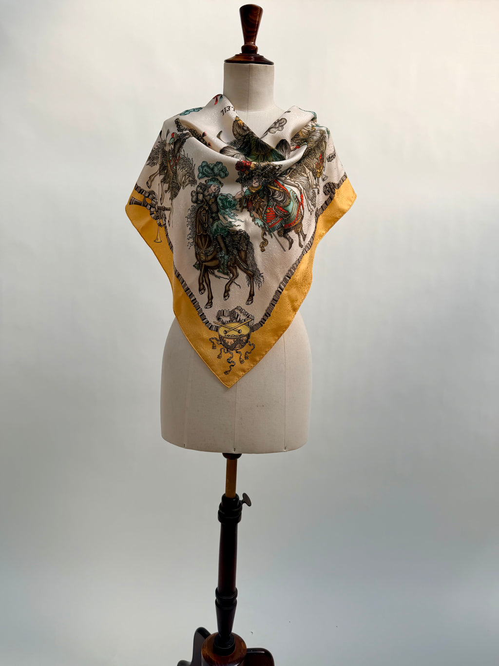 Hermès Les Fêtes du Roi Soleil Carré 90 Silk Scarf Yellow Ivory by Loïc Dubigeon