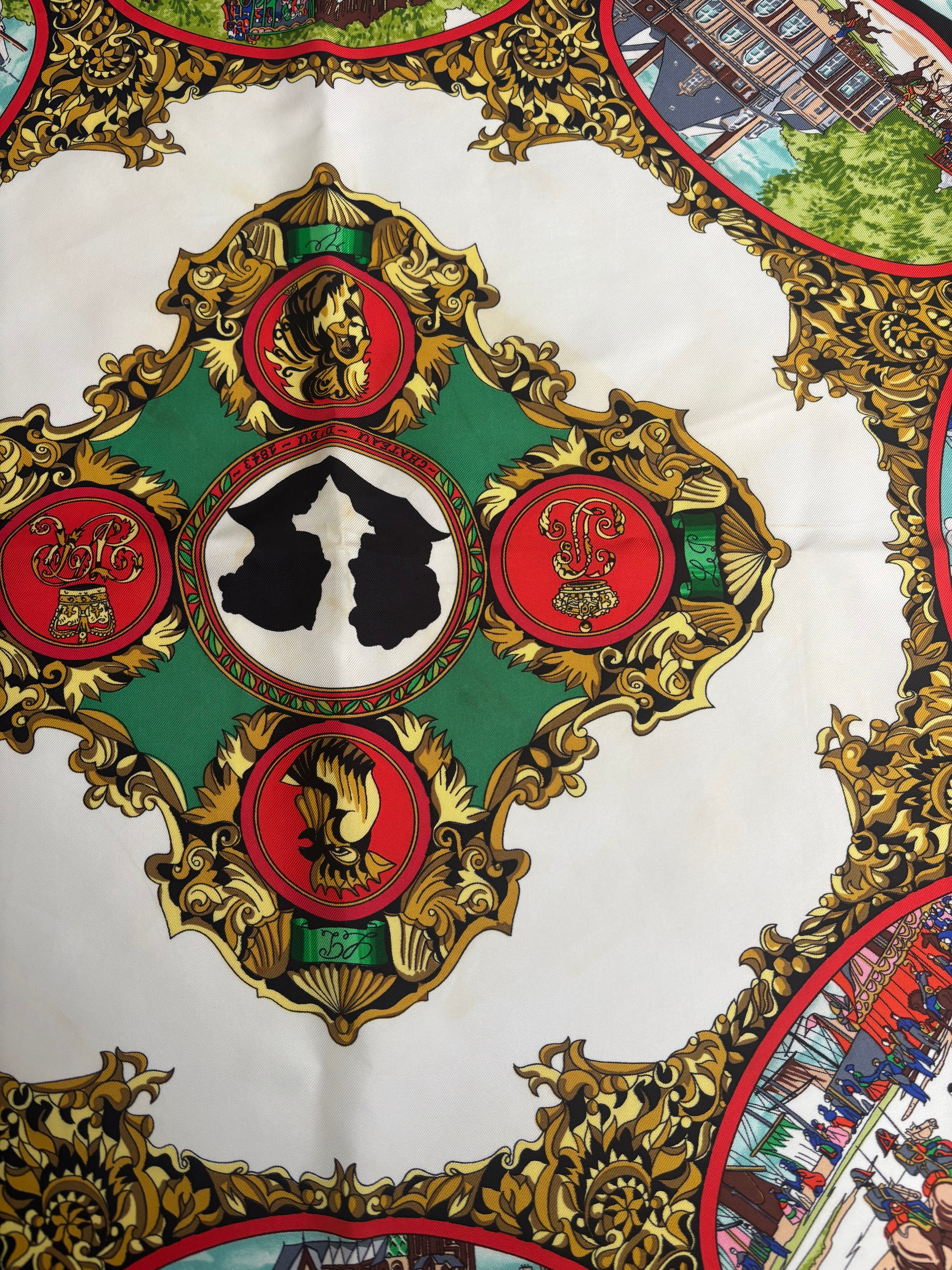 Hermès Vintage Silk Carré 90 Scarf Black Multicolor Print