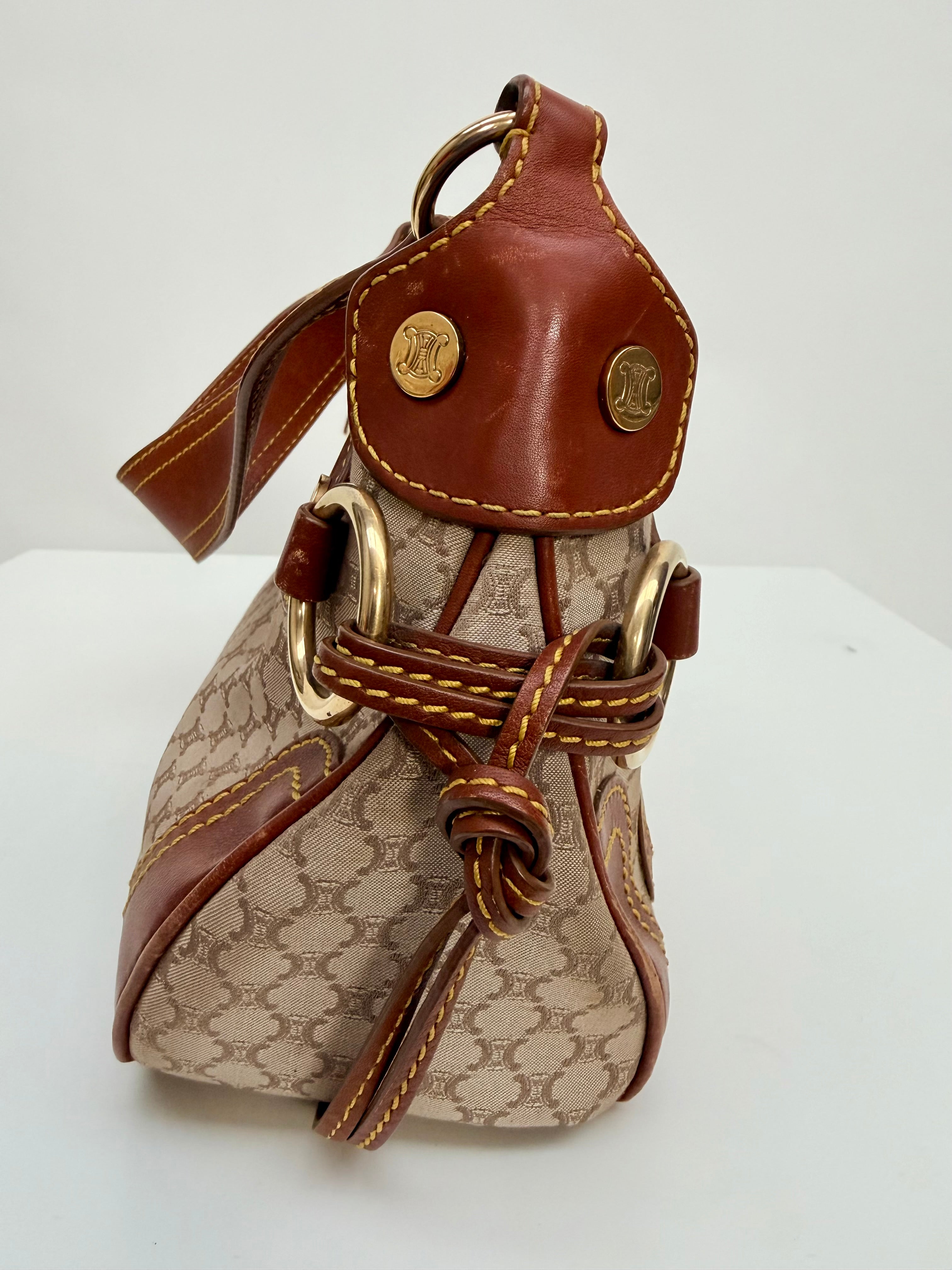 Céline Macadam Baguette Shoulder Bag Brown Canvas Leather Vintage 90s