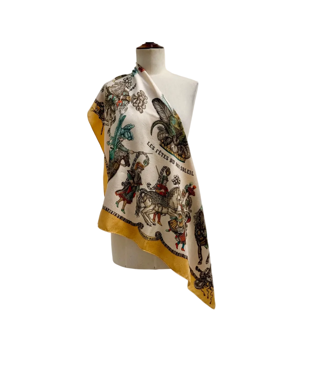 Hermès Les Fêtes du Roi Soleil Carré 90 Silk Scarf Yellow Ivory by Loïc Dubigeon