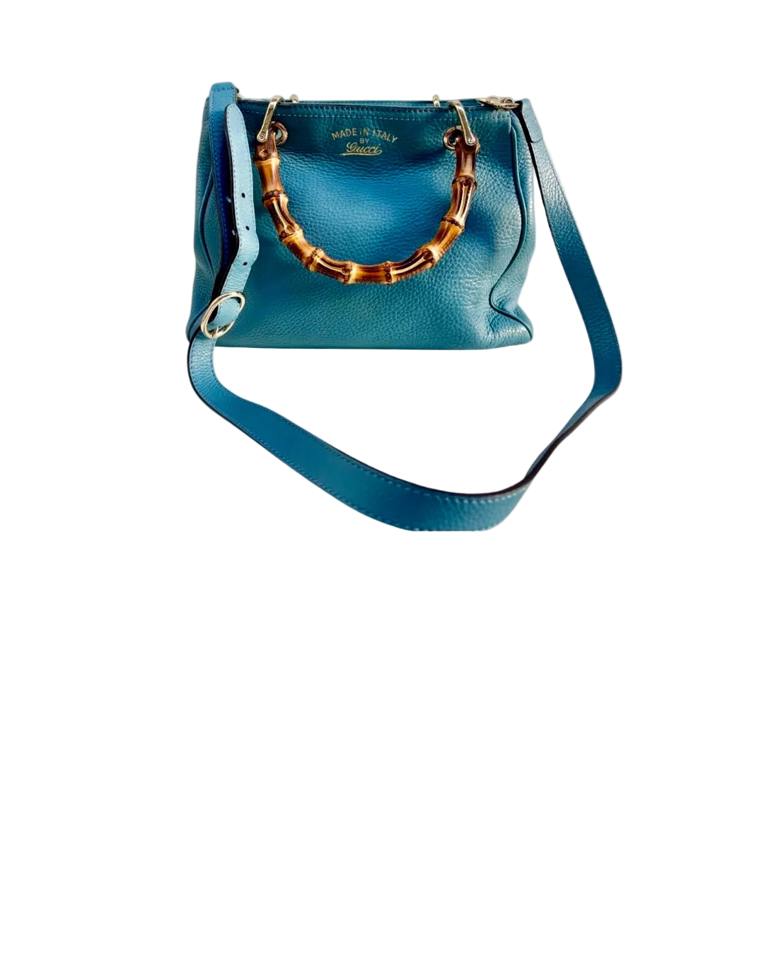Gucci Bamboo Leather Top Handle Bag Blue Vintage Bamboo Crossbody