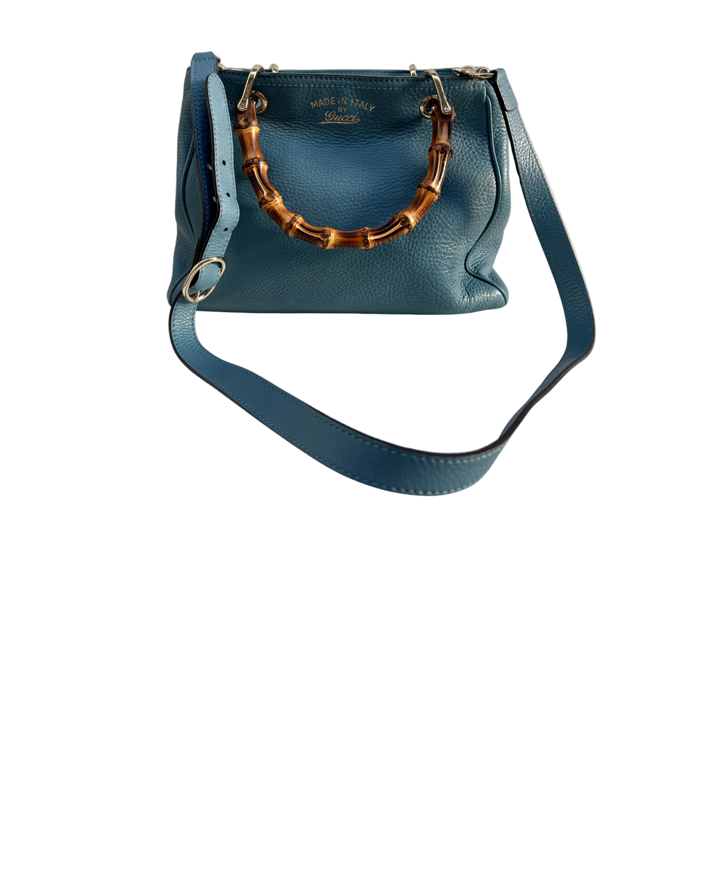 Gucci Bamboo Leather Top Handle Bag Blue Vintage Bamboo Crossbody